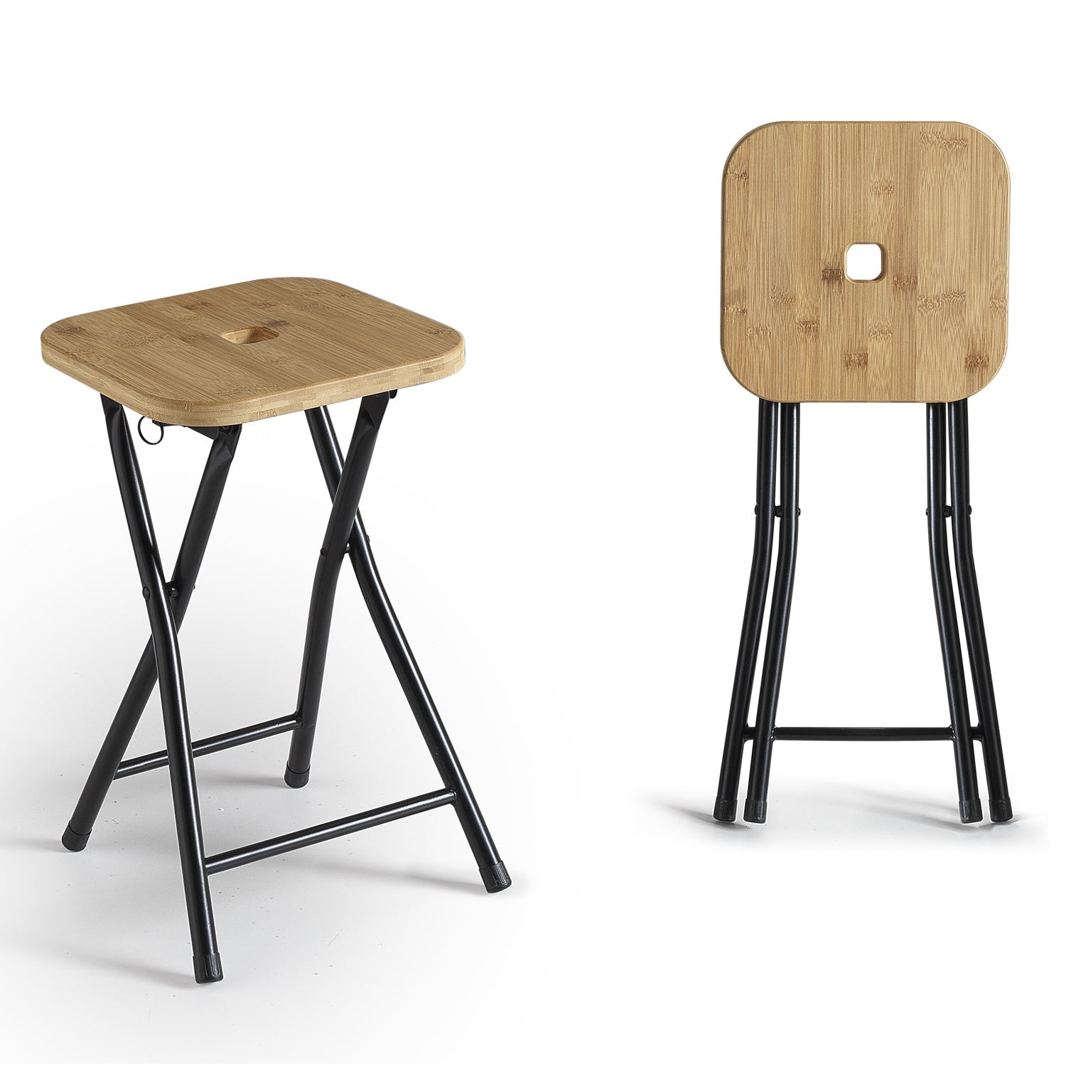  Sgabello richiudibile Kenta di Gedy in bambà¹ e metallo - naturale/nero matt