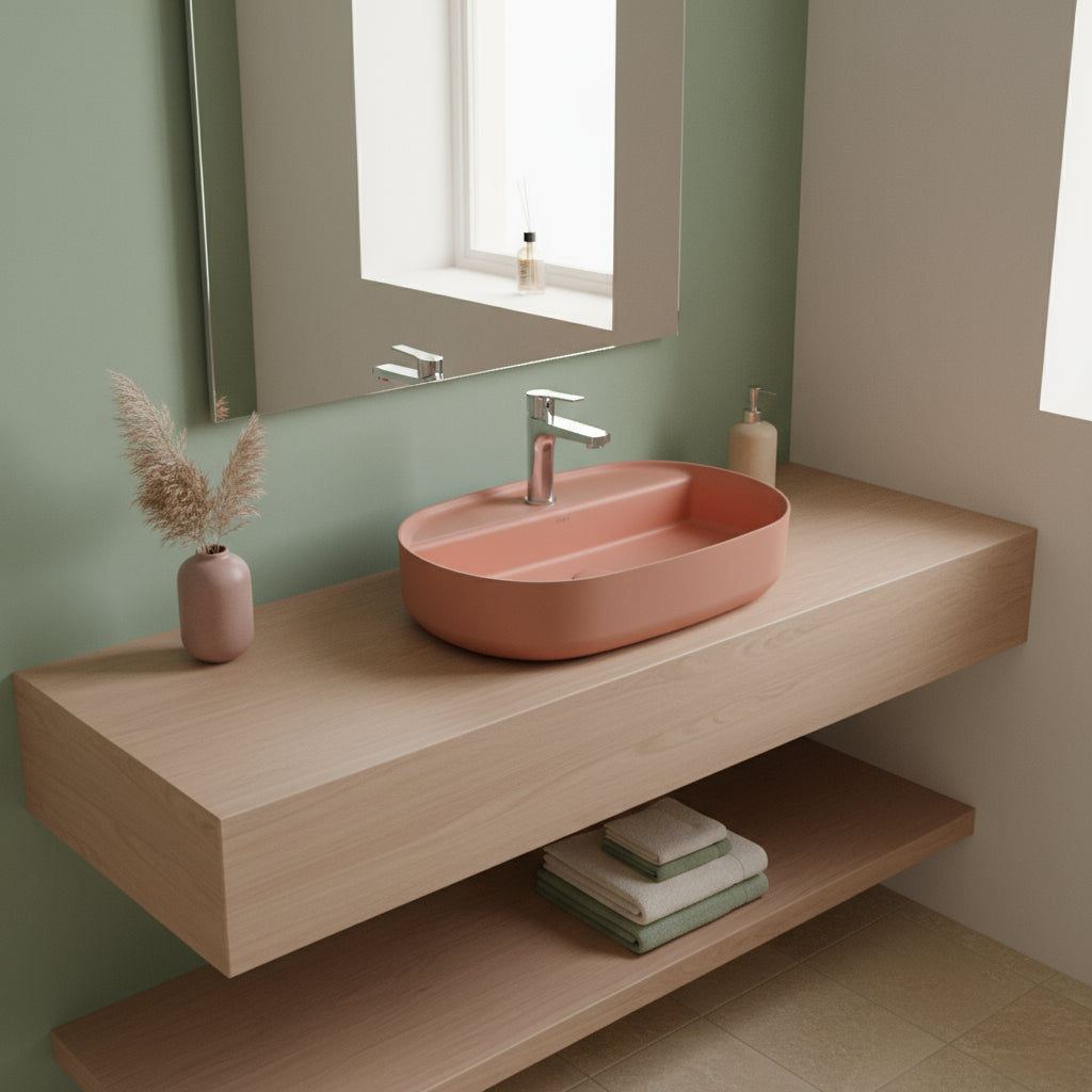 Lavabo d'appoggio ovale con foro BathCore serie Infinity 60x40 color Terracotta Opaco