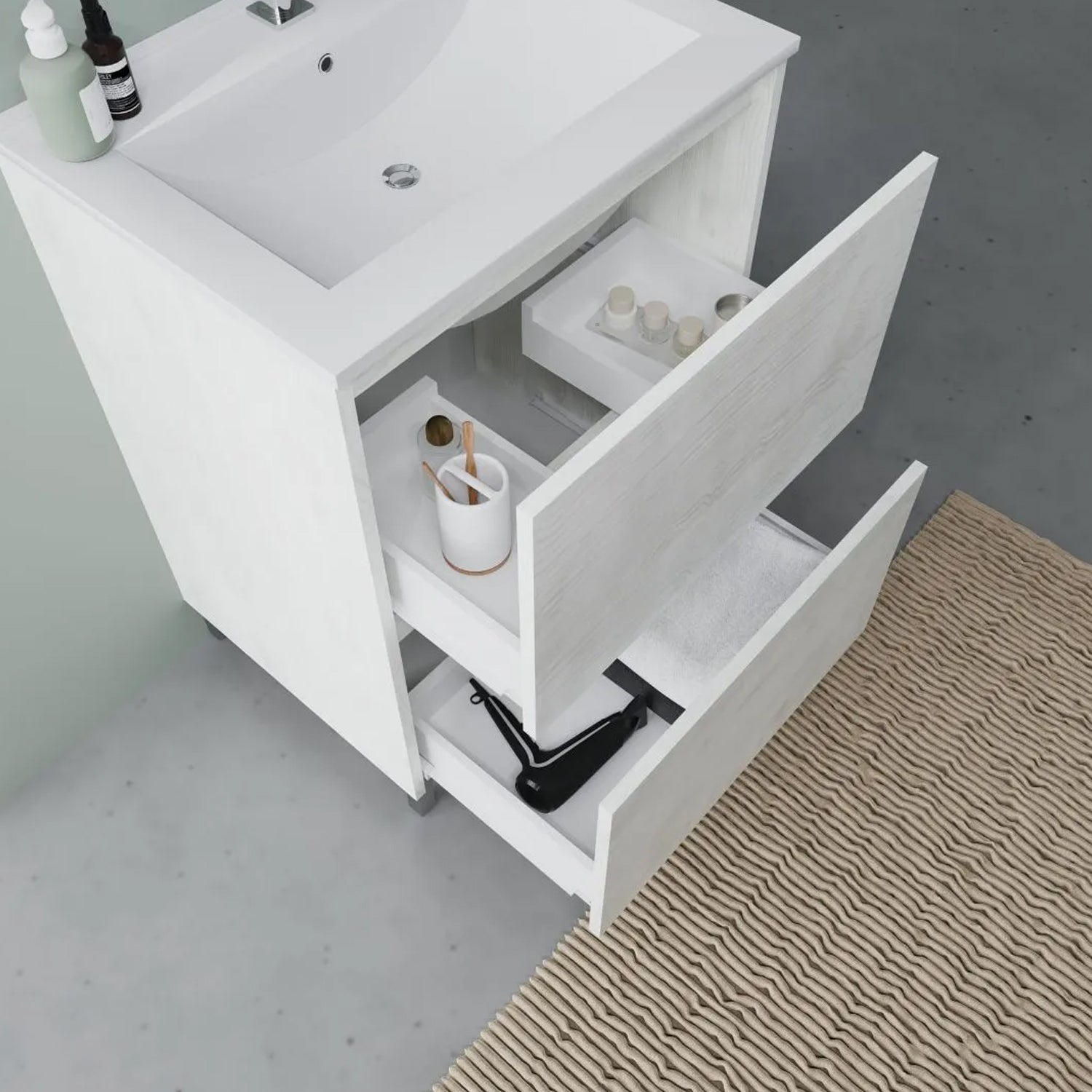  Mobile bagno con lavabo e specchiera Cubi&Co Berlino 60 cm - Rovere Bianco by CeramicStore | Lo specialista del tuo bagno