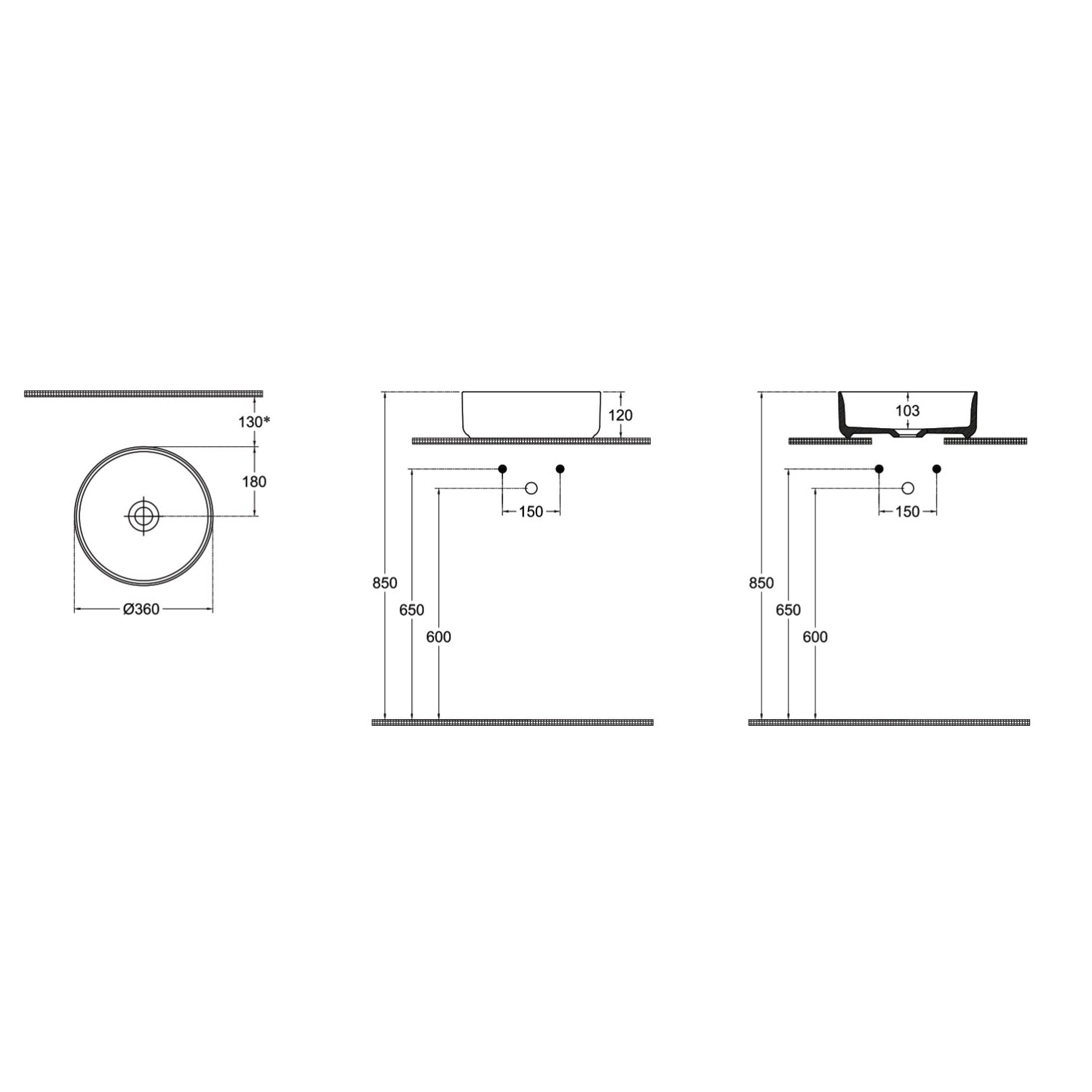 Lavabo d’appoggio rotondo colorato BathCore Infinity Ø36 cm in ceramica bordo sottile 2