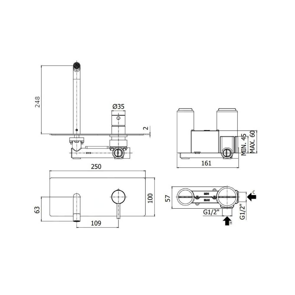 Miscelatore a incasso per lavabo serie Stick Paffoni con corpo incasso - Steel Looking 2