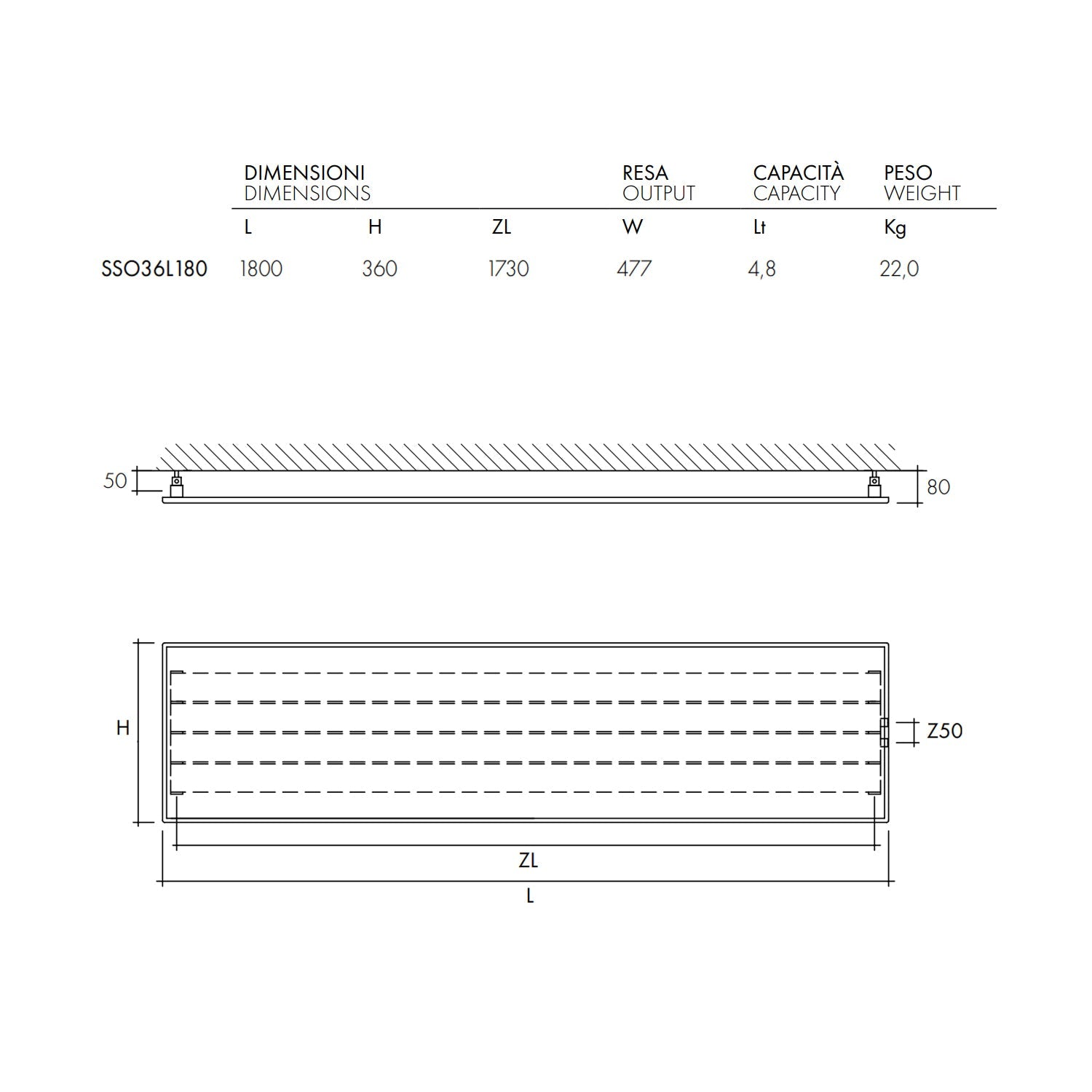  Termoarredo design linea TermoCrea Modello 'New York' cm 36x180 a piastra orizzontale interasse mm 50 by CeramicStore | Lo specialista del tuo bagno