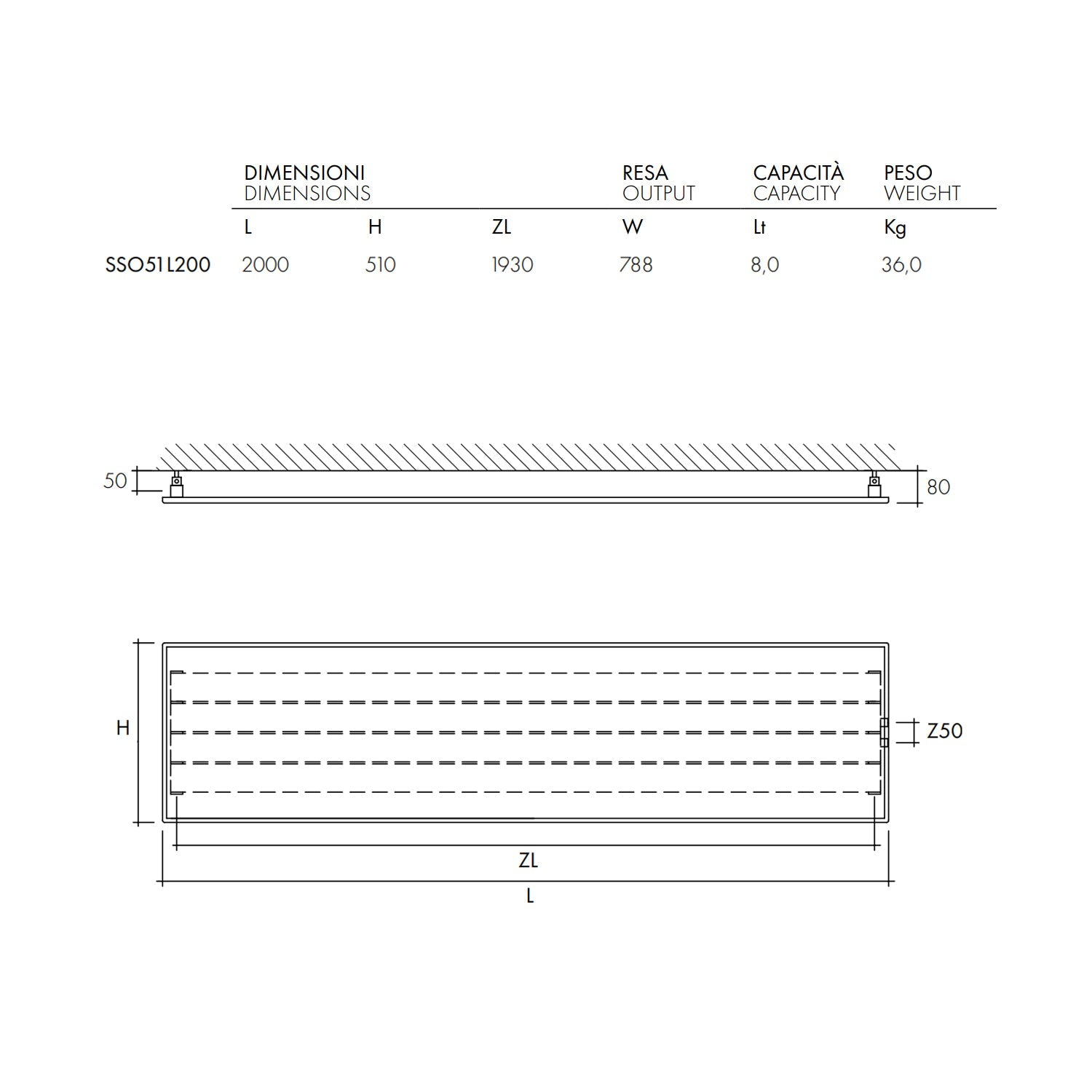  Termoarredo design linea TermoCrea Modello 'New York' cm 51x200 a piastra orizzontale interasse mm 50 by CeramicStore | Lo specialista del tuo bagno