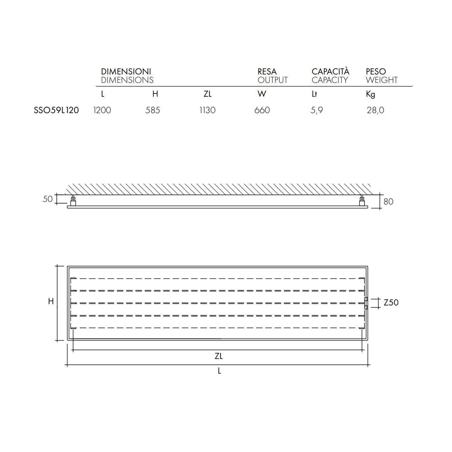  Termoarredo design linea TermoCrea Modello 'New York' cm 59x120 a piastra orizzontale interasse mm 50 by CeramicStore | Lo specialista del tuo bagno