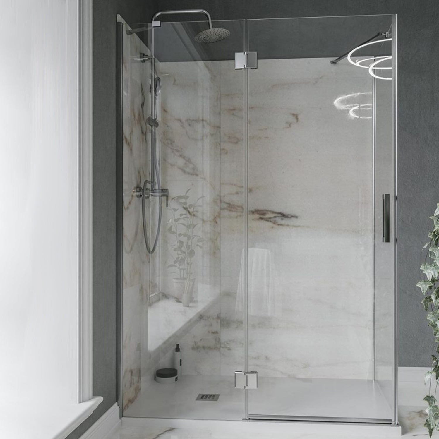 Box doccia angolare con porta battente e parete fissa DocciaGo serie Flow 100x70 cm - Cromo