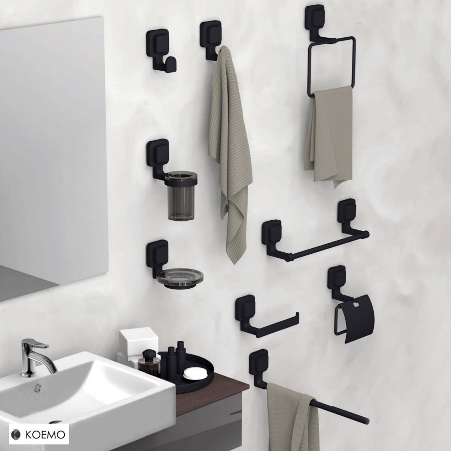 Portasalviette Koemo serie Kara con asta quadrata 45 cm - Nero 2