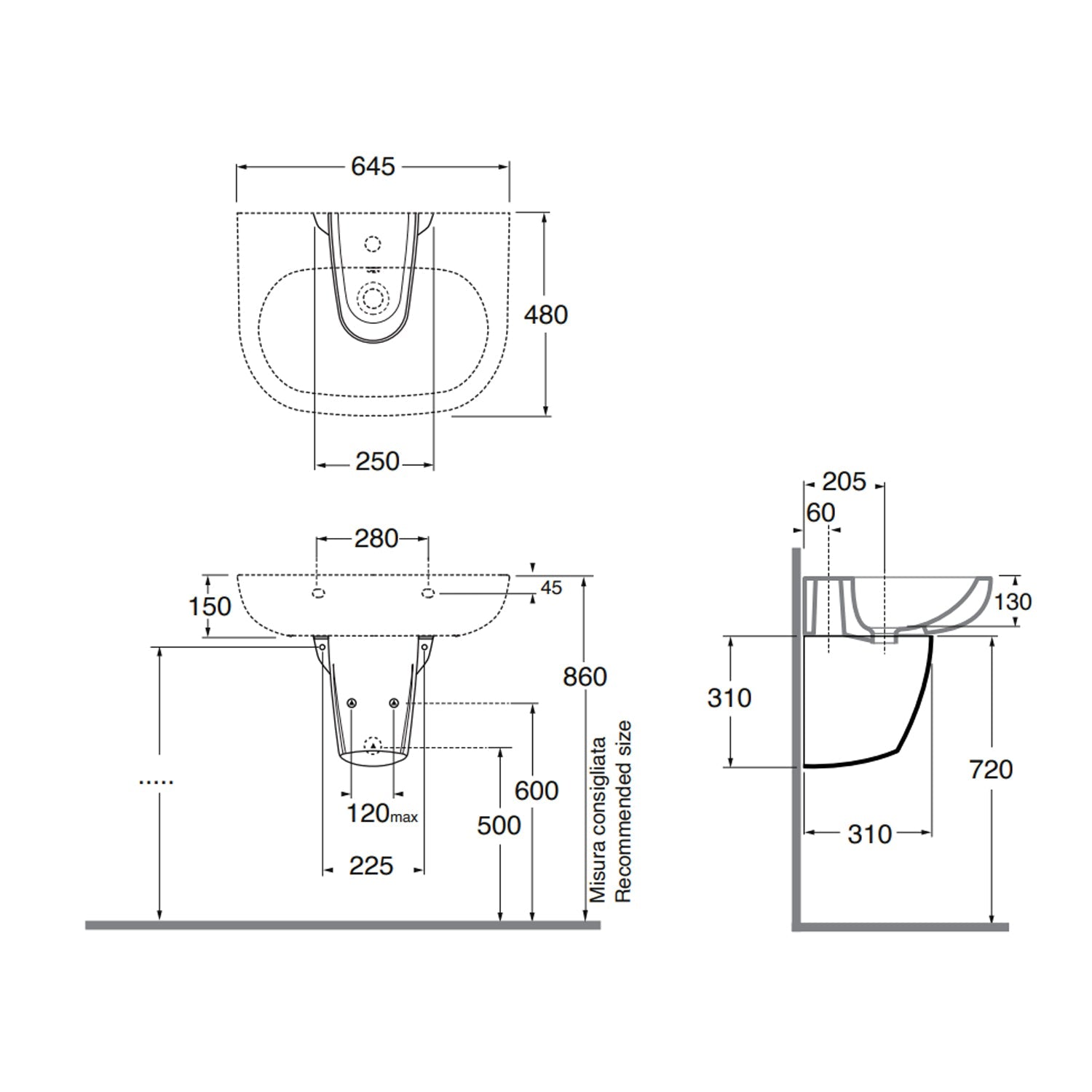  Lavabo con semicolonna sospesa Ceramica Azzurra modello Pratica - Bianco lucido by CeramicStore | Lo specialista del tuo bagno