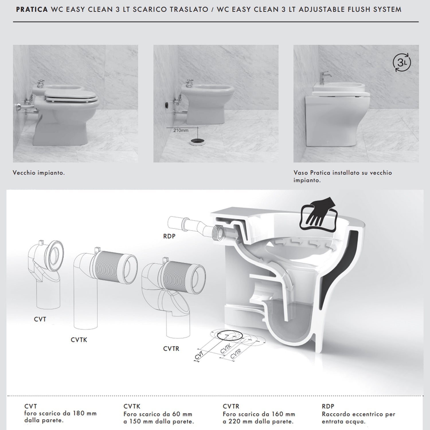  Set sanitari a terra Azzurra Pratica con vaso traslato