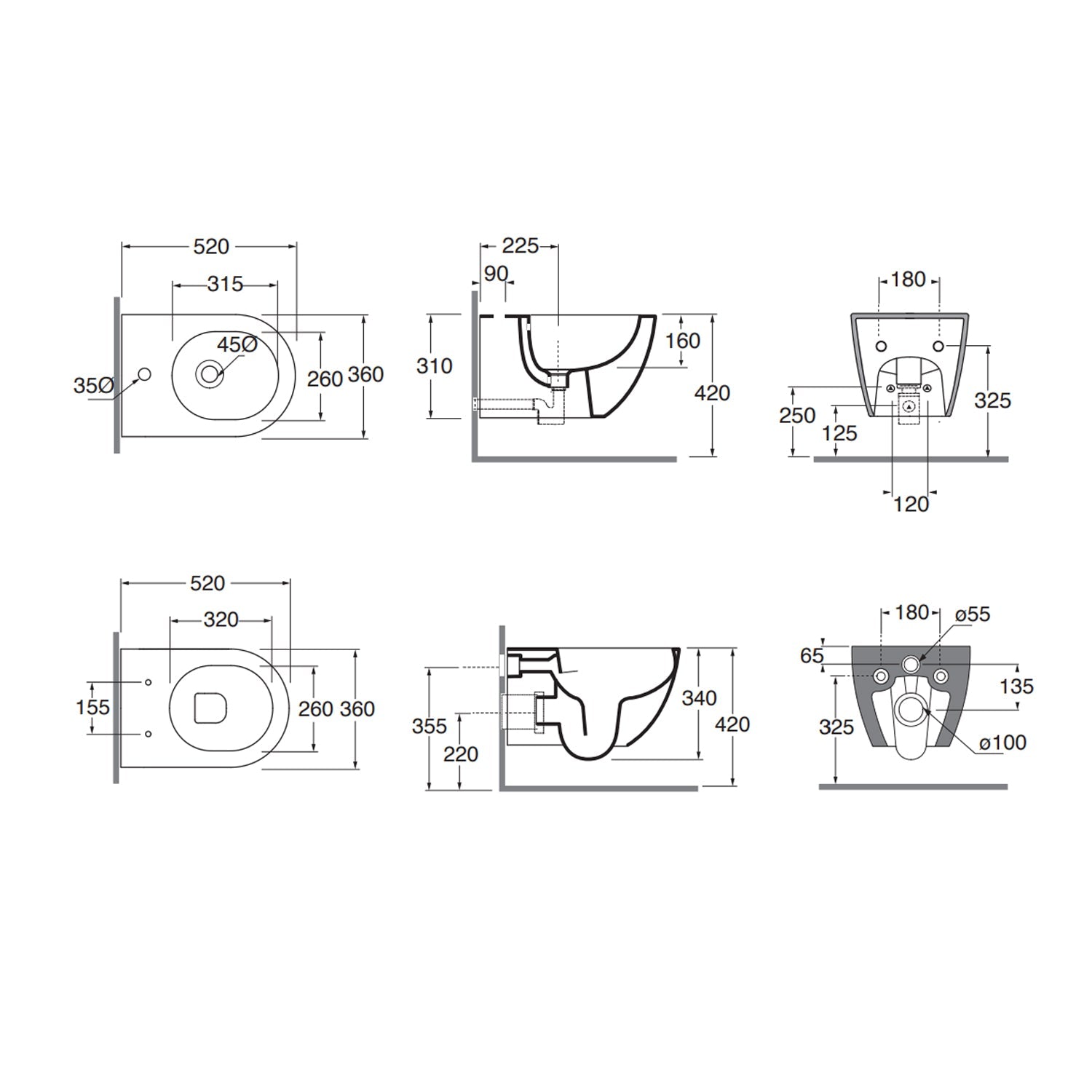  Sanitari Sospesi Ceramica Azzurra serie Comoda con sedile soft-close 51x36x34 cm - Bianco lucido