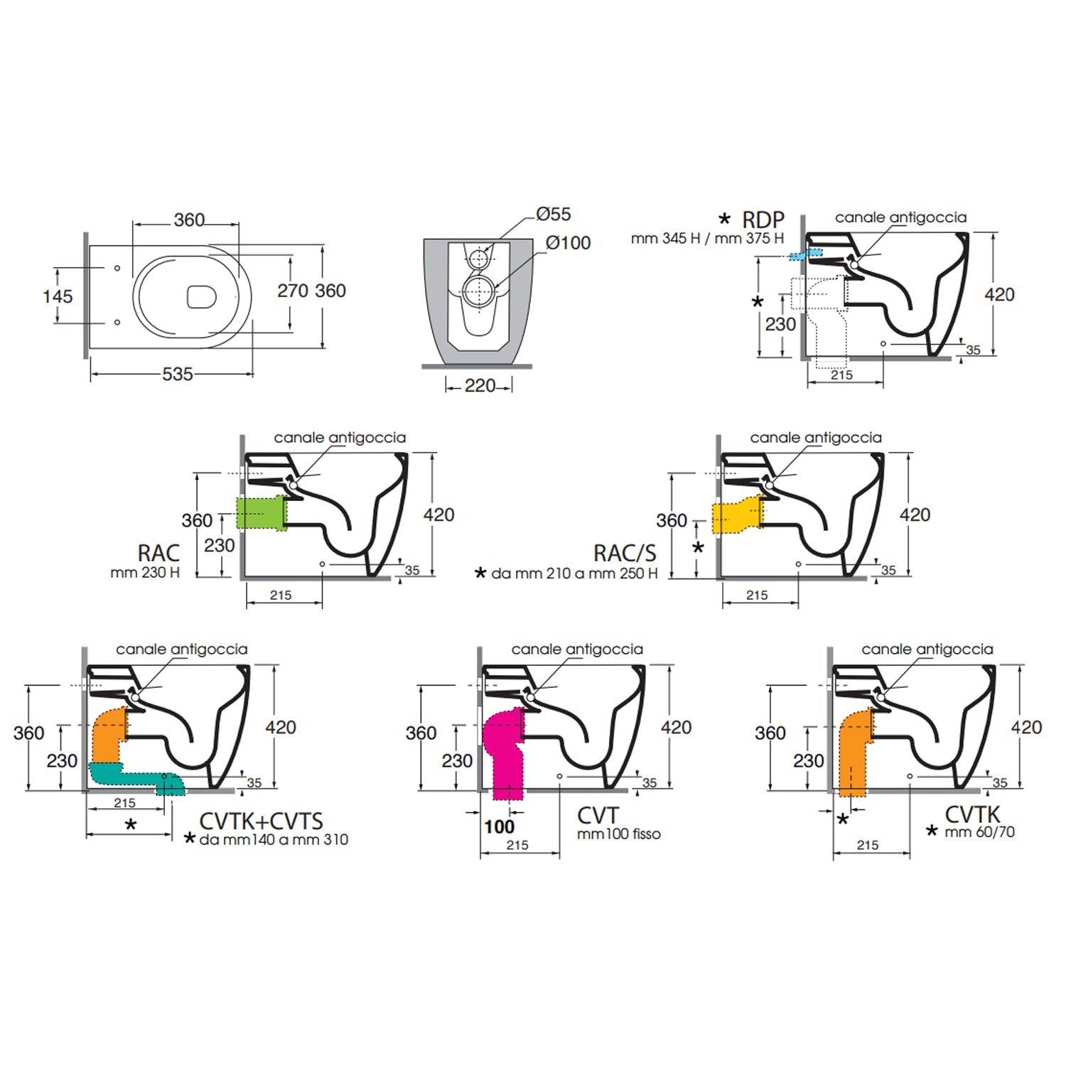  Sanitari Ceramica Azzurra serie Comoda con scarico traslato e sedile soft-close 54x36x34 cm - Bianco lucido