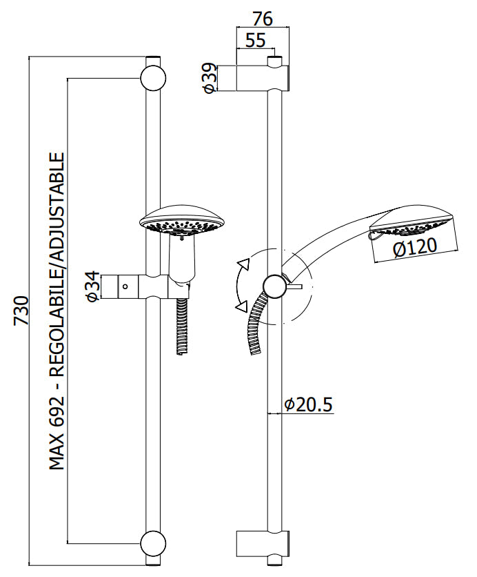  Kit saliscendi con asta per doccia con Miscelatore ad incasso e presa d'acqua tonda by CeramicStore | Lo specialista del tuo bagno