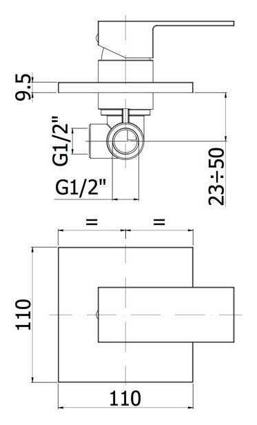  miscelatore incasso doccia maniglia squadrata e presa acqua a muro