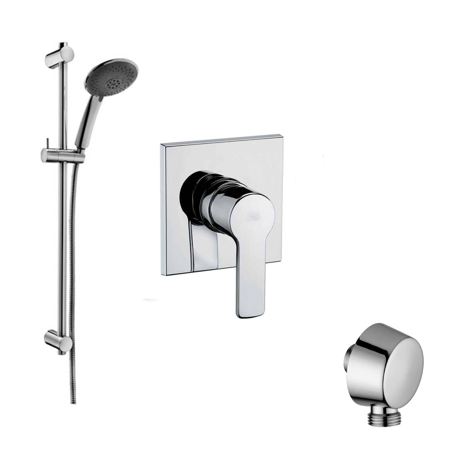 Set saliscendi con asta per doccia con miscelatore incasso Red in ottone cromato e presa d'acqua tonda a muro Paffoni by CeramicStore | Lo specialista del tuo bagno