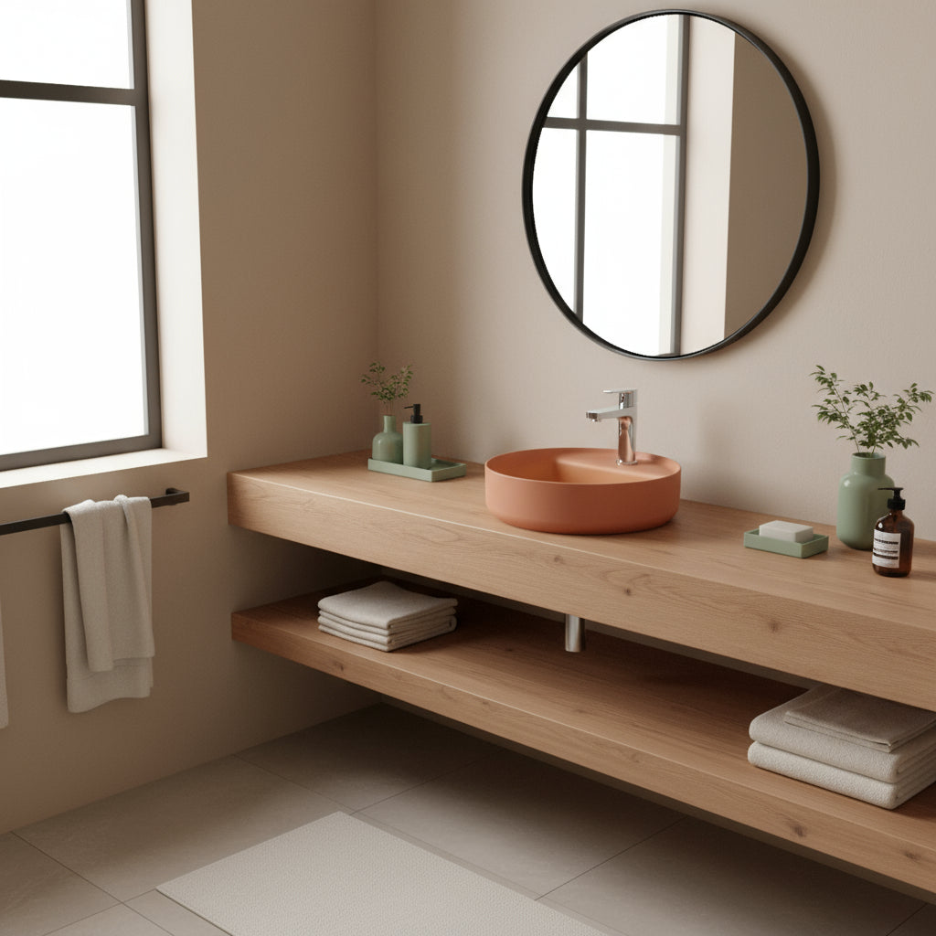 Lavabo d'appoggio tondo con foro BathCore serie Infinity 42 cm color Terracotta Opaco