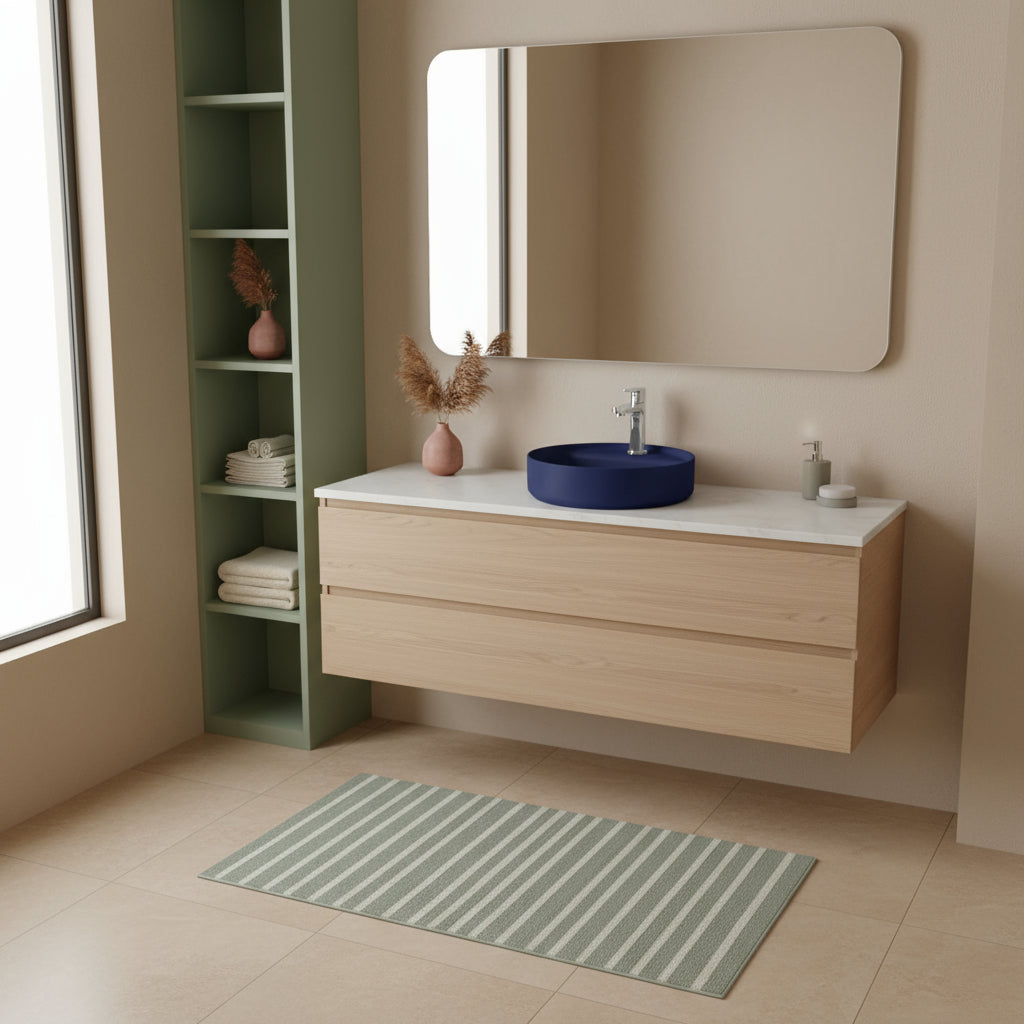Lavabo d'appoggio tondo con foro BathCore serie Infinity 42 cm color Blu Opaco