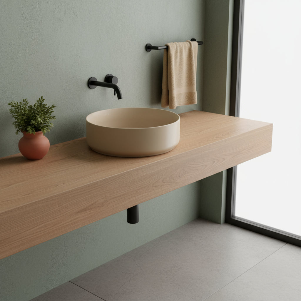 Lavabo d'appoggio tondo senza foro BathCore serie Infinity 36 cm color Avorio Opaco