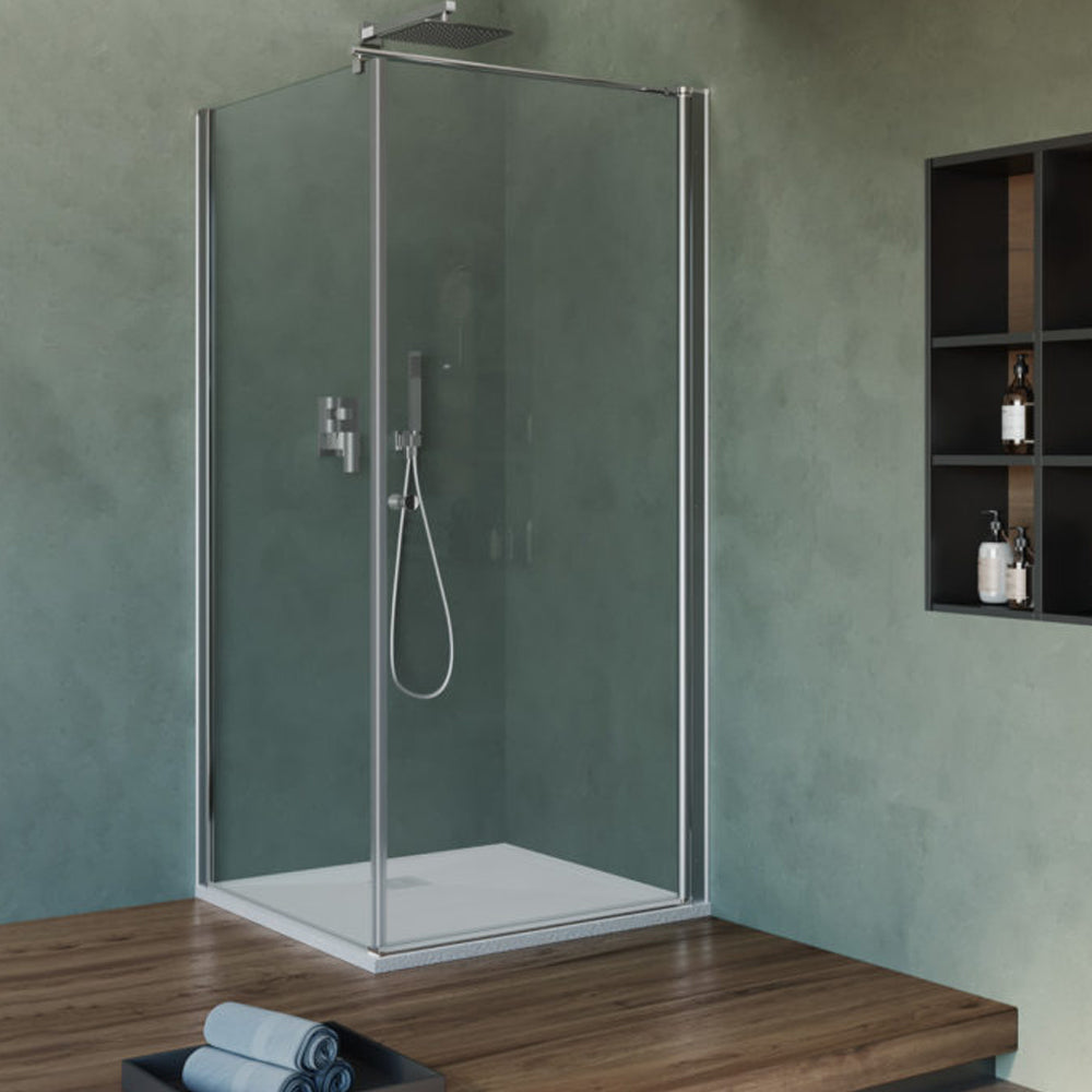 Box Doccia cm 90x80 con porta apertura battente e parete fissa in cristallo trasparente 6 mm by CeramicStore | Lo specialista del tuo bagno
