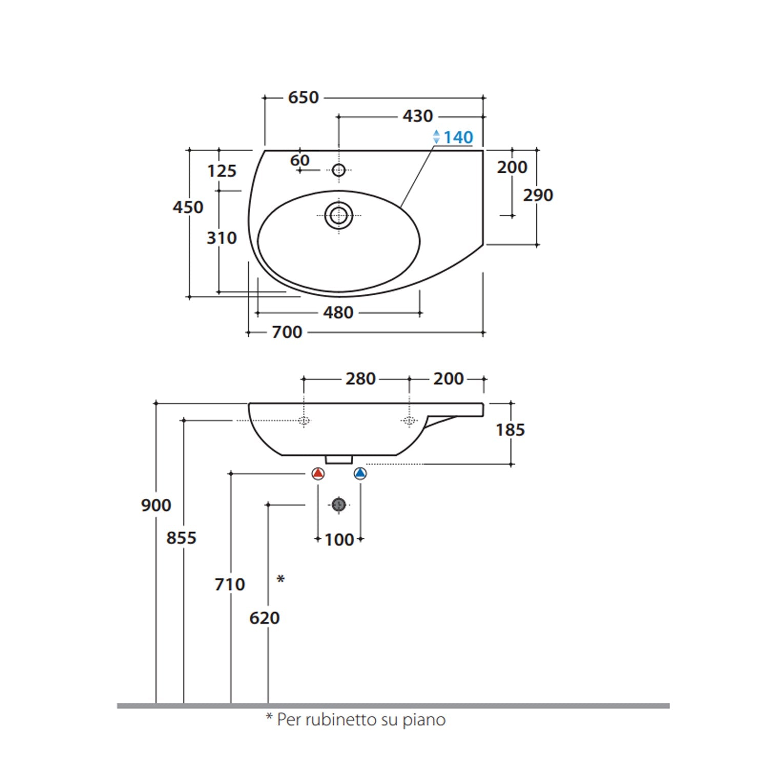  Lavabo Sospeso con piano d'appoggio laterale 70x45 cm Ceramica Globo Mode - vasca a sinistra by CeramicStore | Lo specialista del tuo bagno