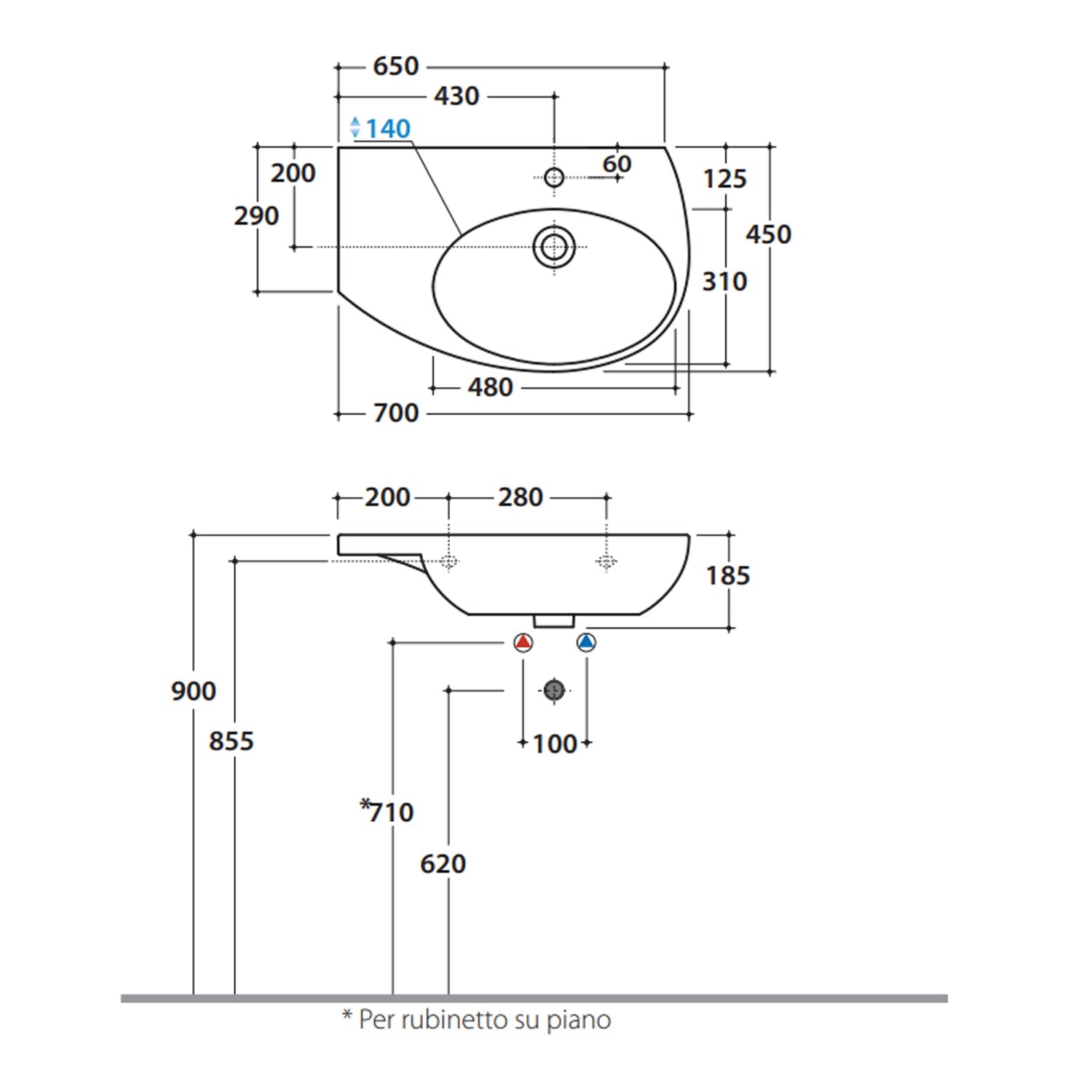  Lavabo Sospeso con piano d'appoggio laterale 70x45 cm Ceramica Globo Mode - vasca a destra by CeramicStore | Lo specialista del tuo bagno