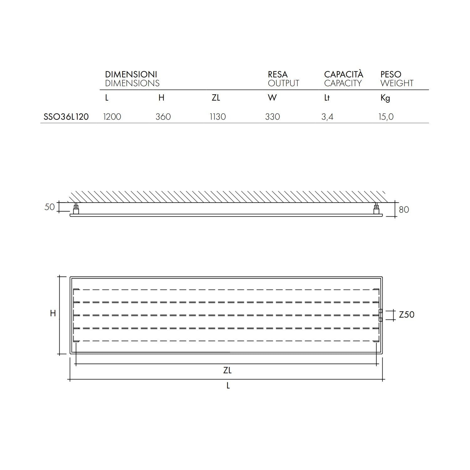  Termoarredo design linea TermoCrea Modello 'New York' cm 36x120 a piastra orizzontale interasse mm 50 by CeramicStore | Lo specialista del tuo bagno