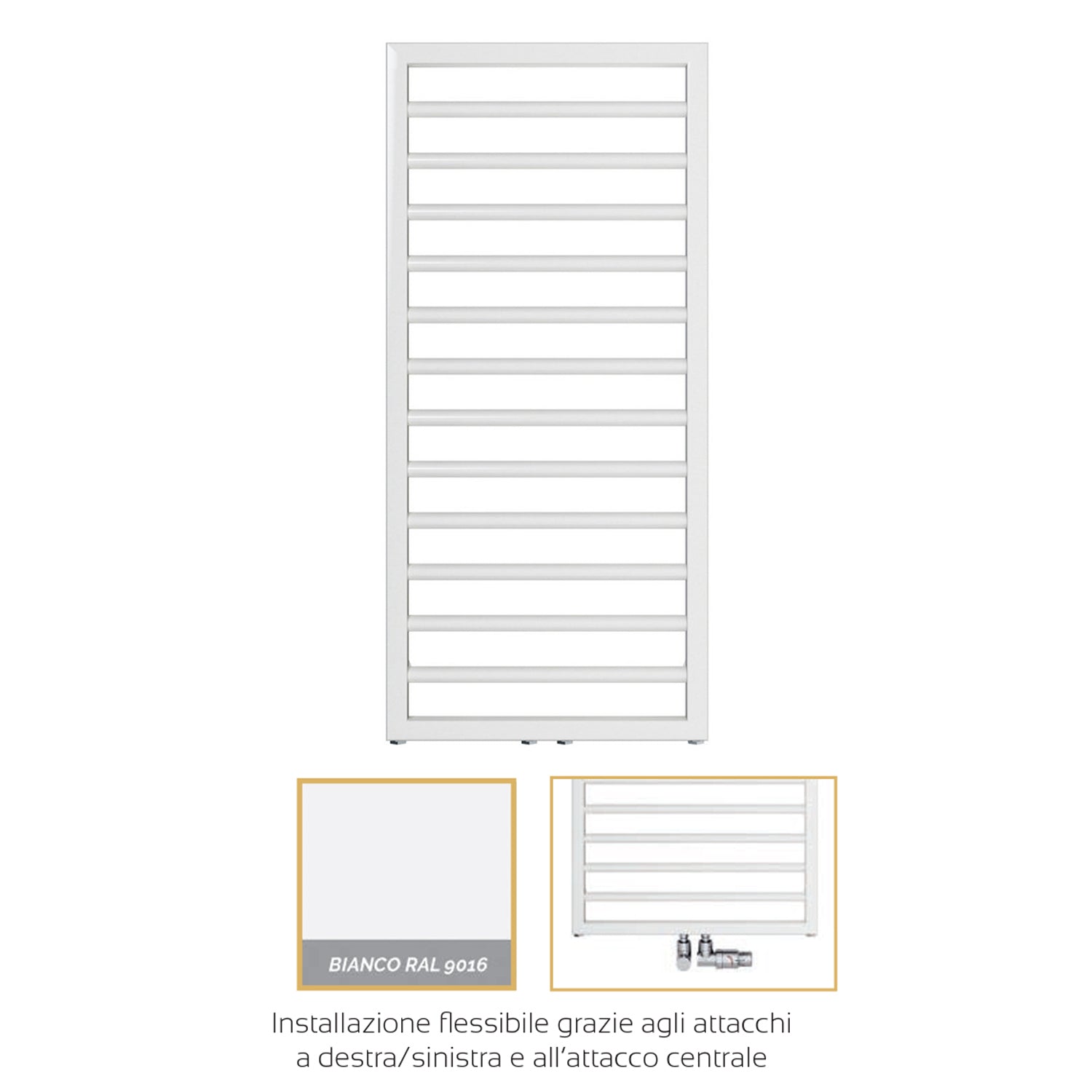 Termoarredo in acciaio con elementi tondi Bianco Zehnder modello Subway H. 973 x L. 450 mm 4