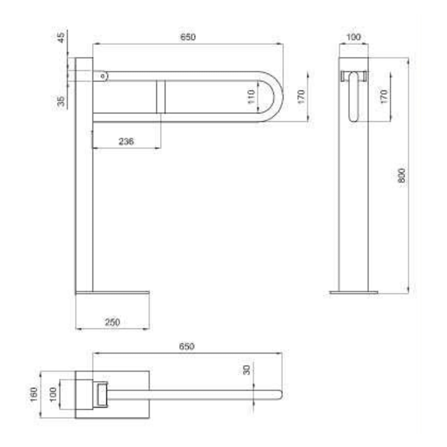 Barra di sostegno ribaltabile a colonna con dispositivo di bloccaggio - 65 cm 2