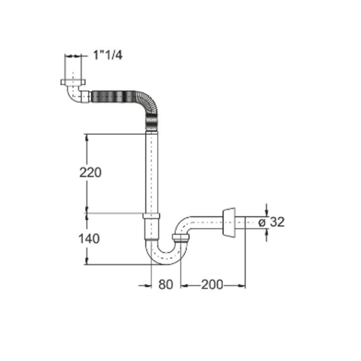 Sifone curvo con braccio flessibile per lavabo Bonomini modello Space Saver - Bianco 2