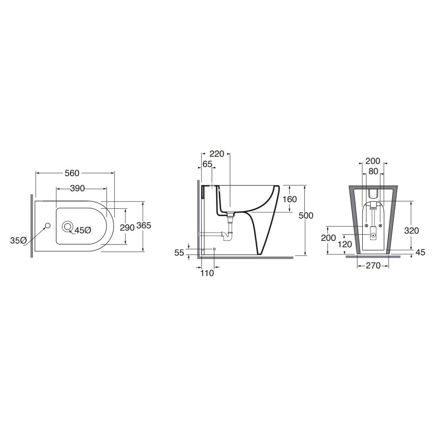  Set sanitari a terra Azzurra Comoda H50 con scarico traslato 56x36