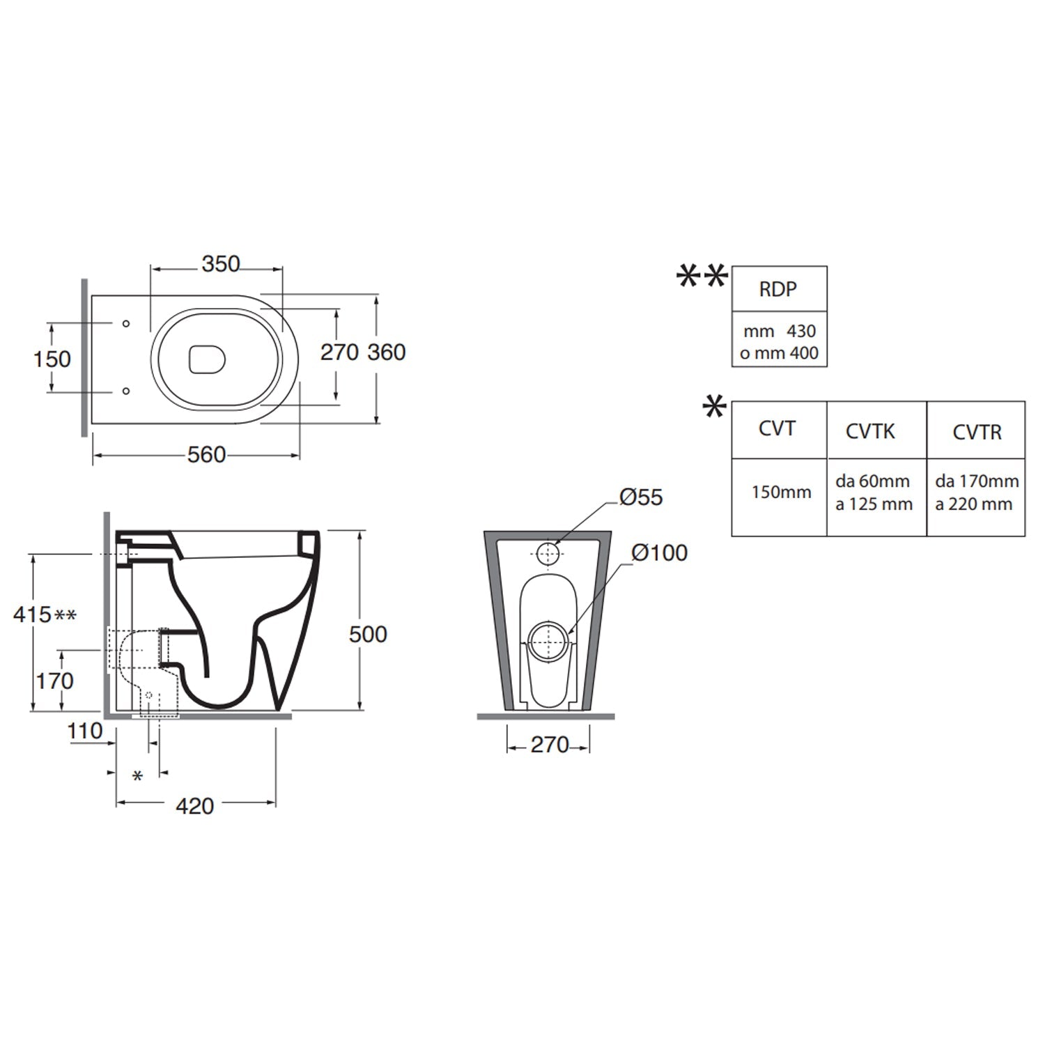  Set sanitari a terra Azzurra Comoda H50 con scarico traslato 56x36