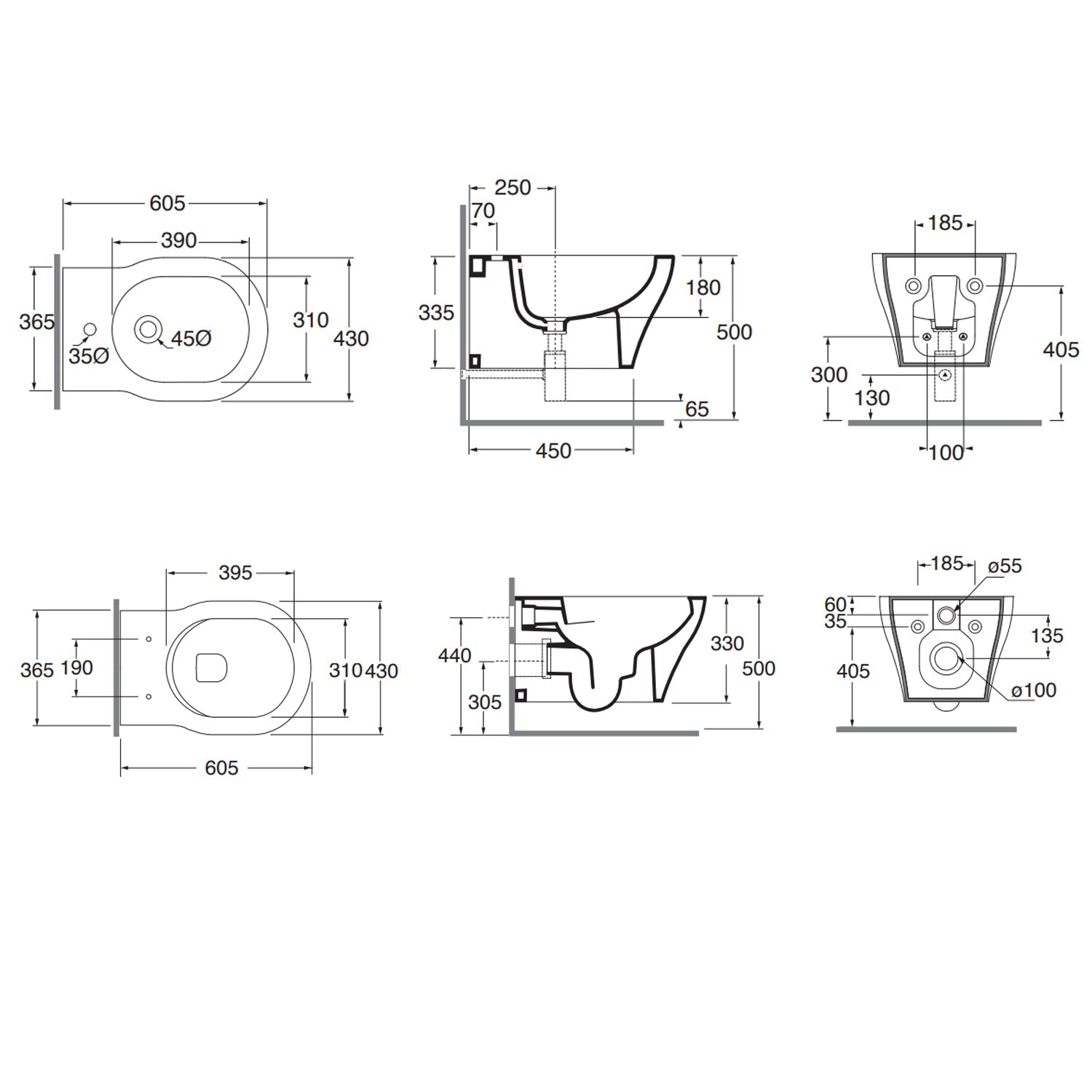  Set sanitari Azzurra XL vaso WC e bidet a terra 61x43x49H cm con sedile â€“ Bianco lucido