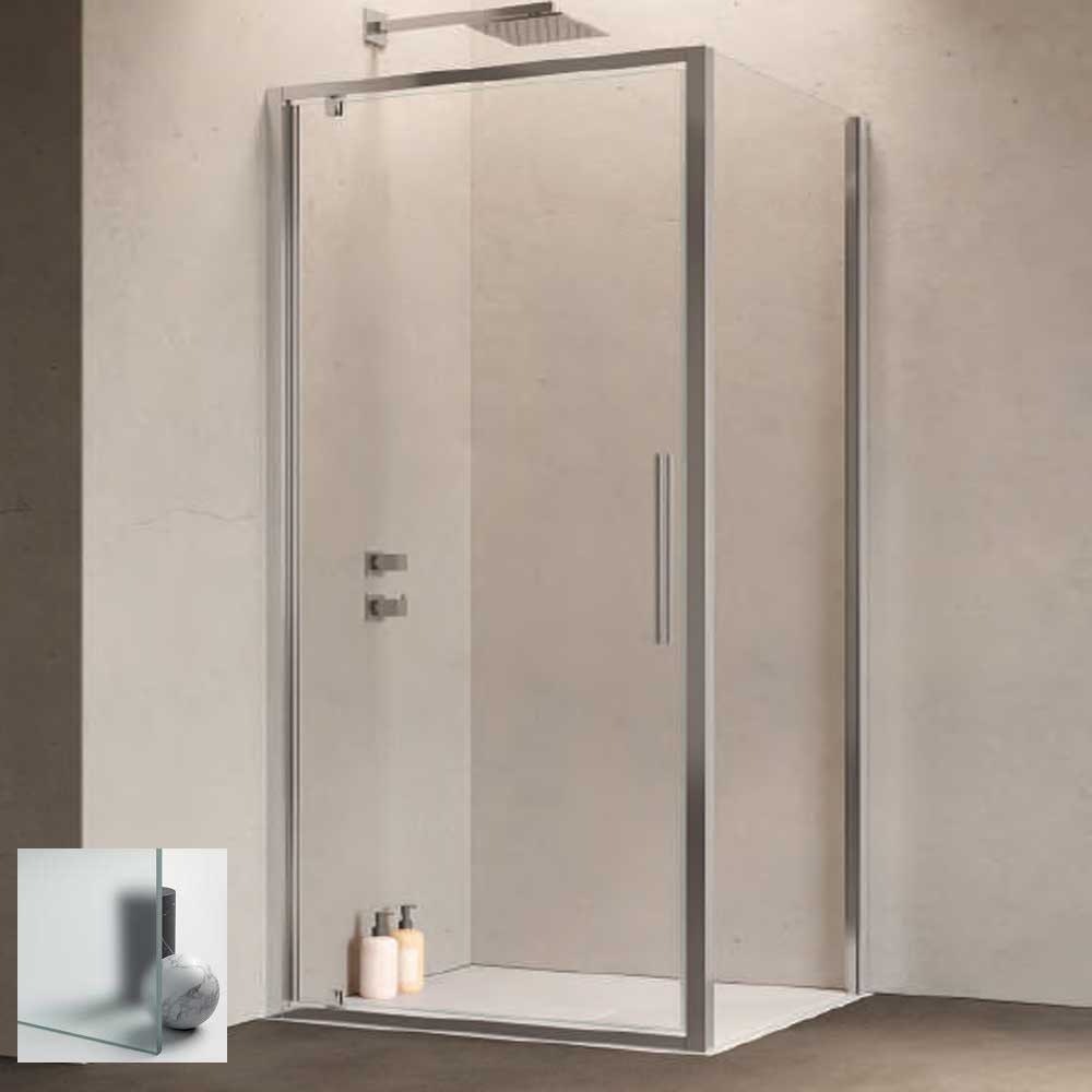 Lato Fisso per Box Doccia Hexa By Samo estensibilità  77-79 cm con profilo Cromato e Cristallo Opaco 6 mm temperato Anticalcare Permanente