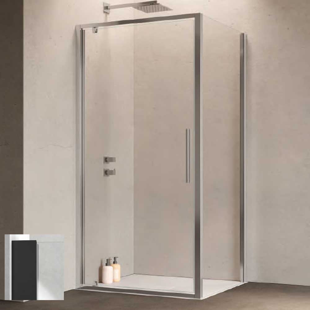 Lato Fisso per Box Doccia Hexa By Samo estensibilità  77-79 cm con profilo Nero e Cristallo Trasparente 6 mm temperato Anticalcare Permanente