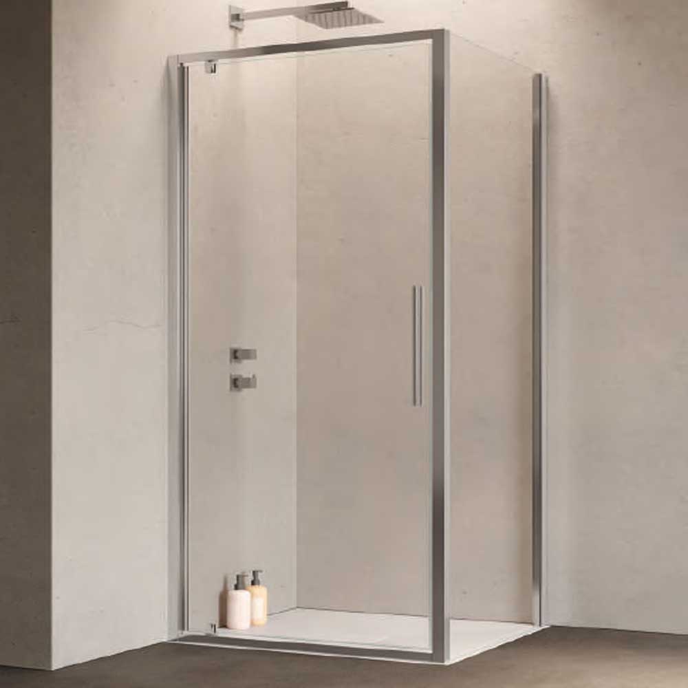 Lato Fisso per Box Doccia Hexa By Samo estensibilità  87-89 cm con profilo Cromato e Cristallo Trasparente 6 mm temperato Anticalcare Permanente