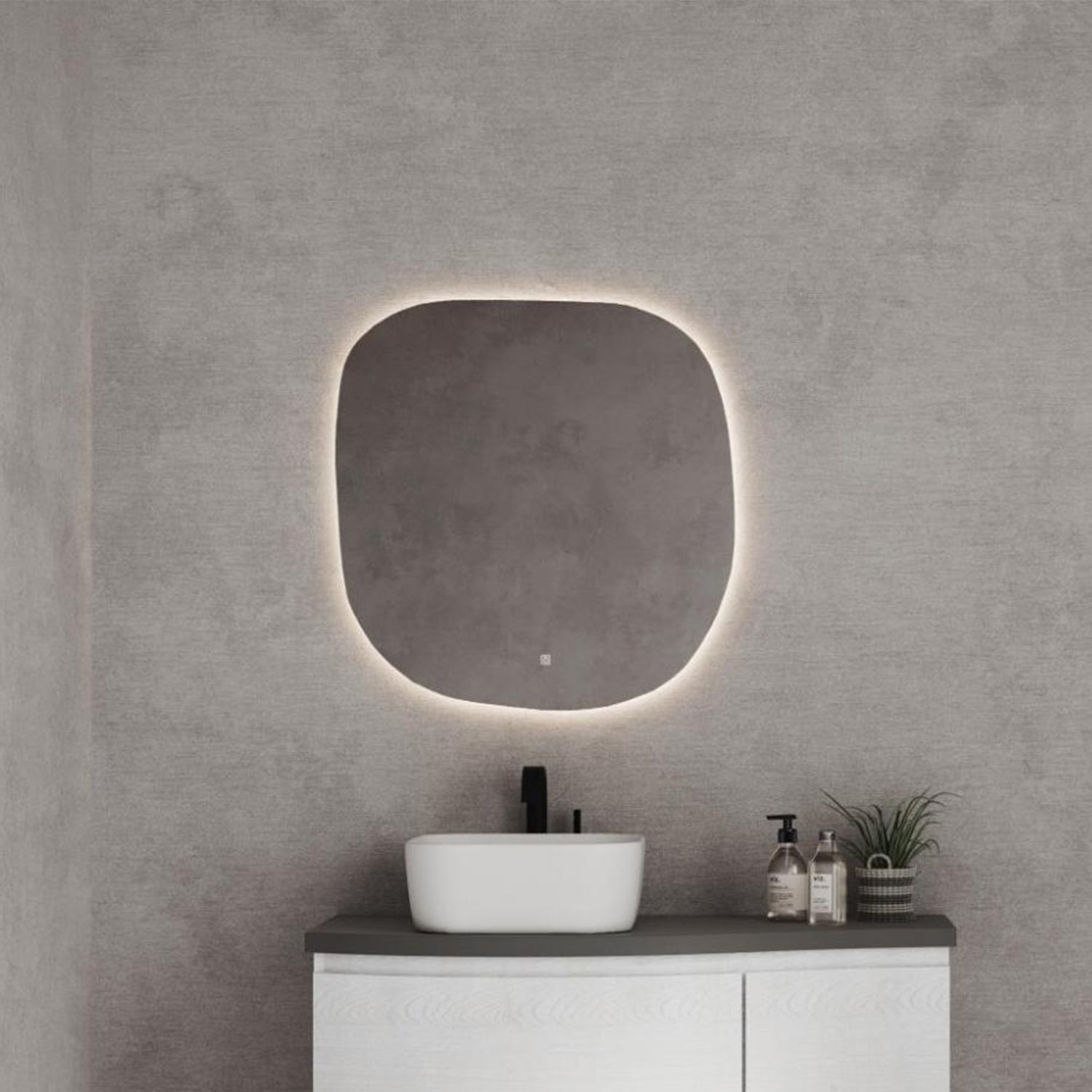 Specchio quadrato arrotondato retroilluminato LED con touch Cubi&Co 70x60 cm by CeramicStore | Lo specialista del tuo bagno