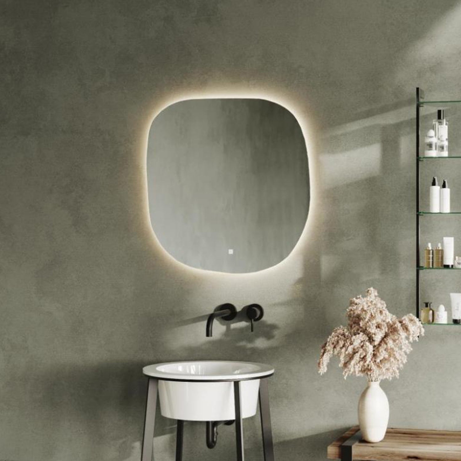  Specchio quadrato arrotondato retroilluminato LED con touch Cubi&Co 70x60 cm by CeramicStore | Lo specialista del tuo bagno