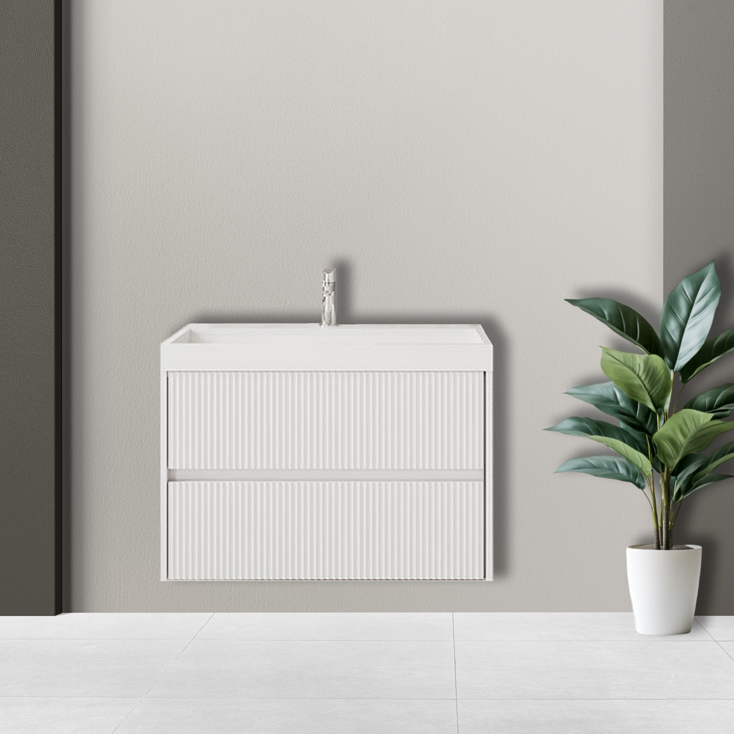 Mobile bagno cannettato ad installazione sospesa con lavabo cm 60 colore bianco opaco - Cubi&Co Collezione Pure by CeramicStore | Lo specialista del tuo bagno