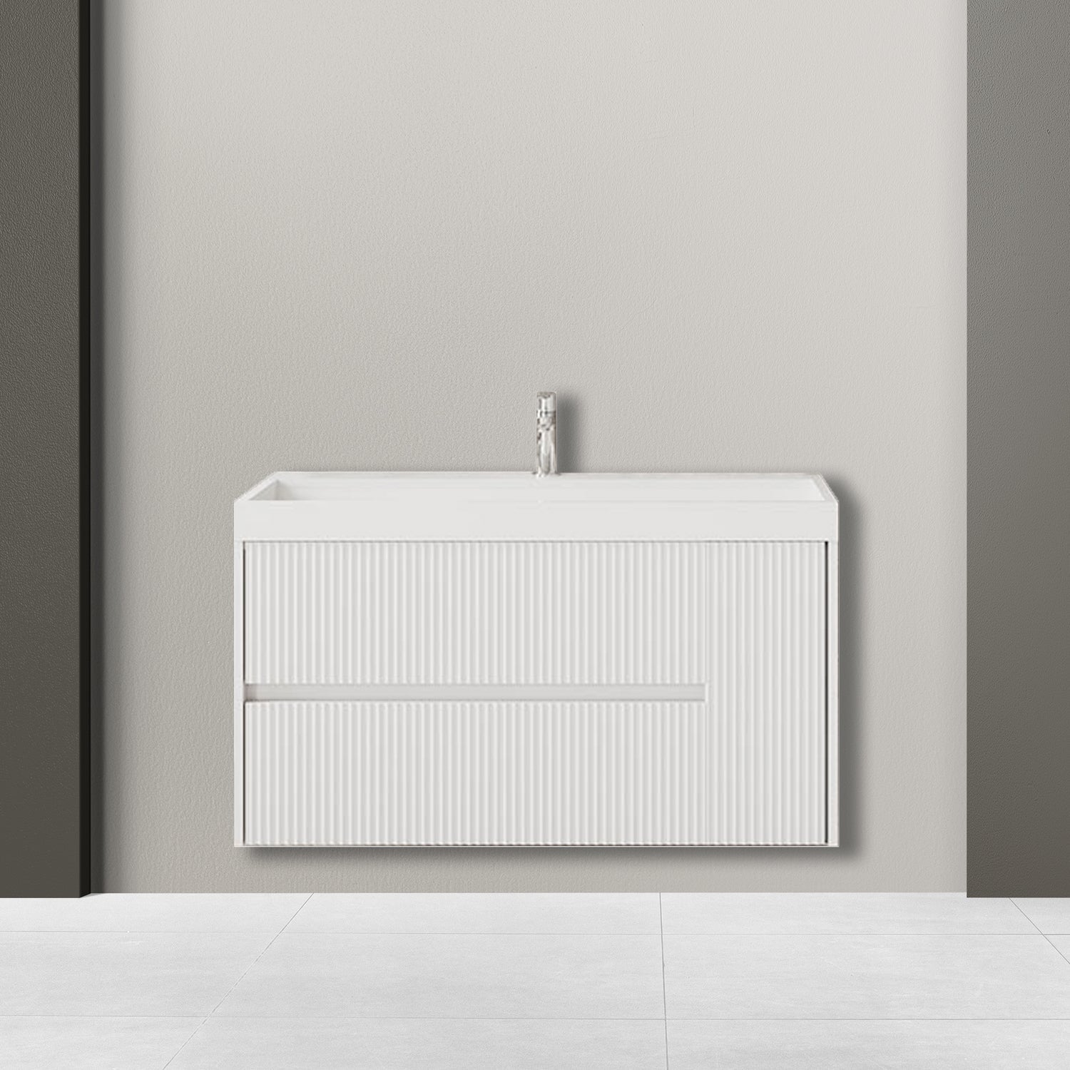 Mobile bagno cannettato con lavabo cm 80 colore bianco opaco installazione sospesa - Cubi&Co Collezione Pure by CeramicStore | Lo specialista del tuo bagno