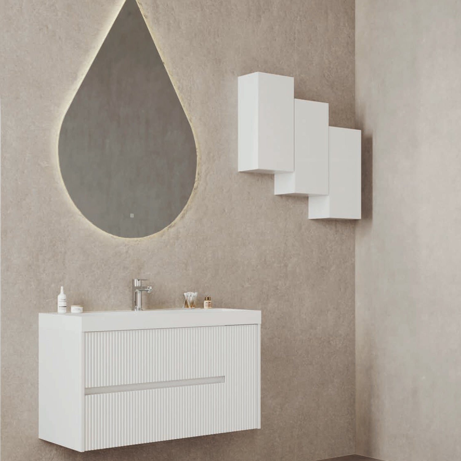  Mobile bagno cannettato con lavabo cm 80 colore bianco opaco installazione sospesa - Cubi&Co Collezione Pure by CeramicStore | Lo specialista del tuo bagno