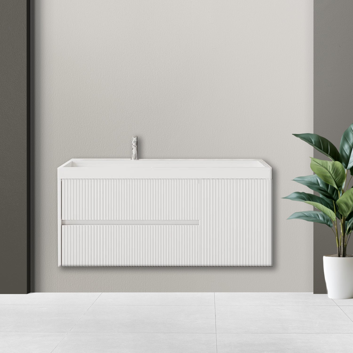 Cubi&Co Collezione Pure - Mobile bagno cannettato ad installazione sospesa con lavabo cm 120 colore bianco opaco by CeramicStore | Lo specialista del tuo bagno