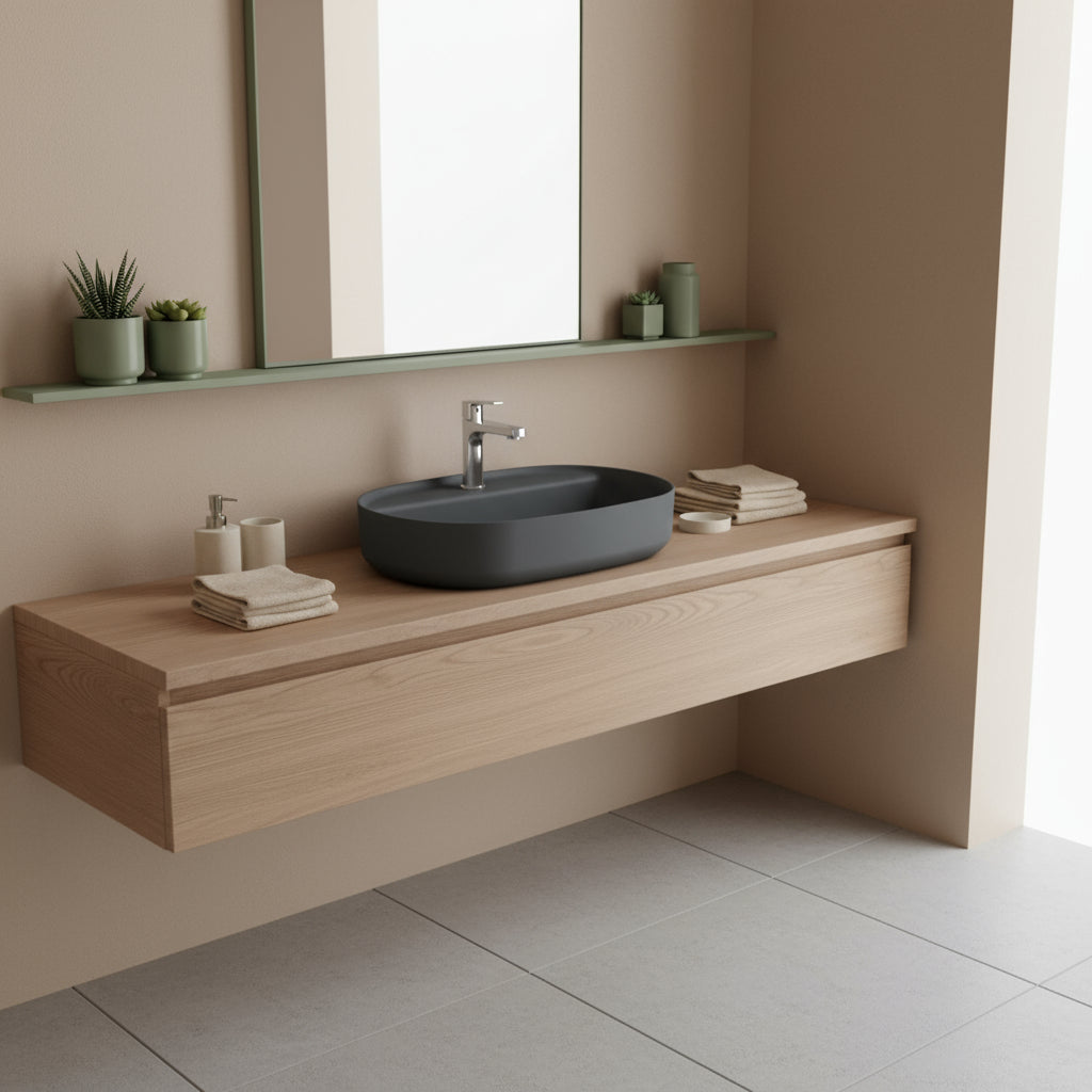 Lavabo d'appoggio ovale con foro BathCore serie Infinity 60x40 color Antracite Opaco