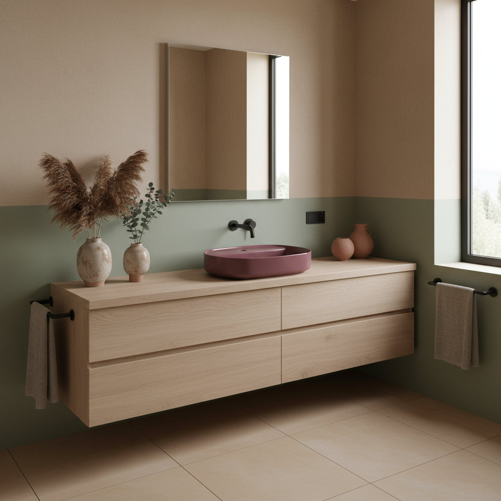 Lavabo d'appoggio ovale con foro BathCore serie Infinity 60x40 color Bordeaux