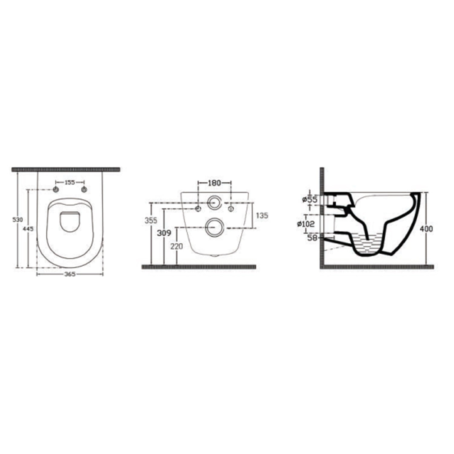  Vaso sospeso Rimless BathCore serie Infinity 53x36