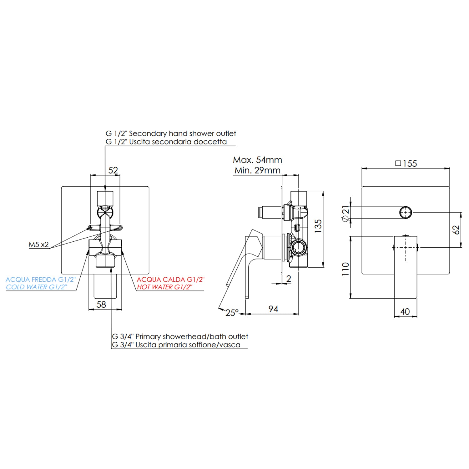 Monocomando incasso con deviatore Mariani serie Rebel - Cromo 2