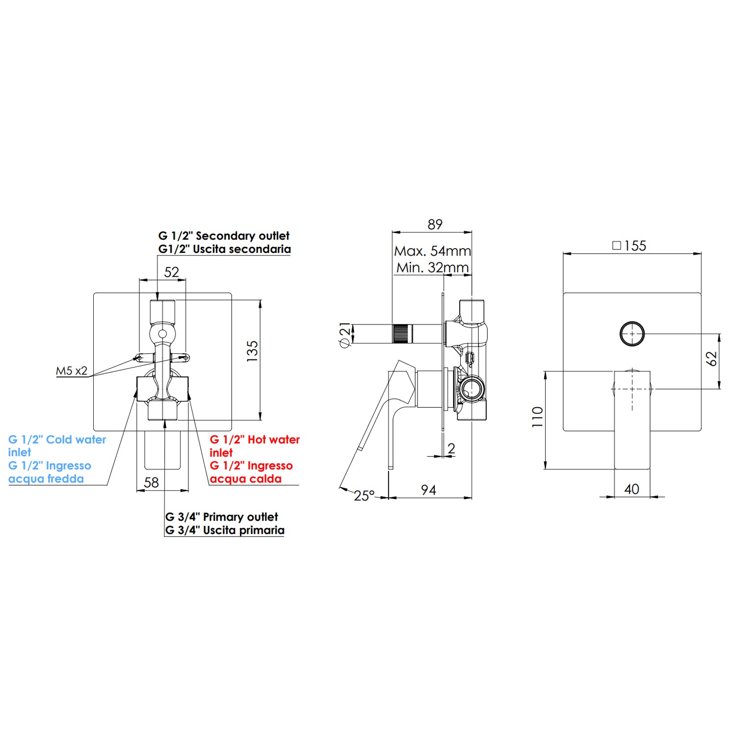 Monocomando incasso vasca/doccia con deviatore a vitone Mariani serie Rebel - Cromo 2