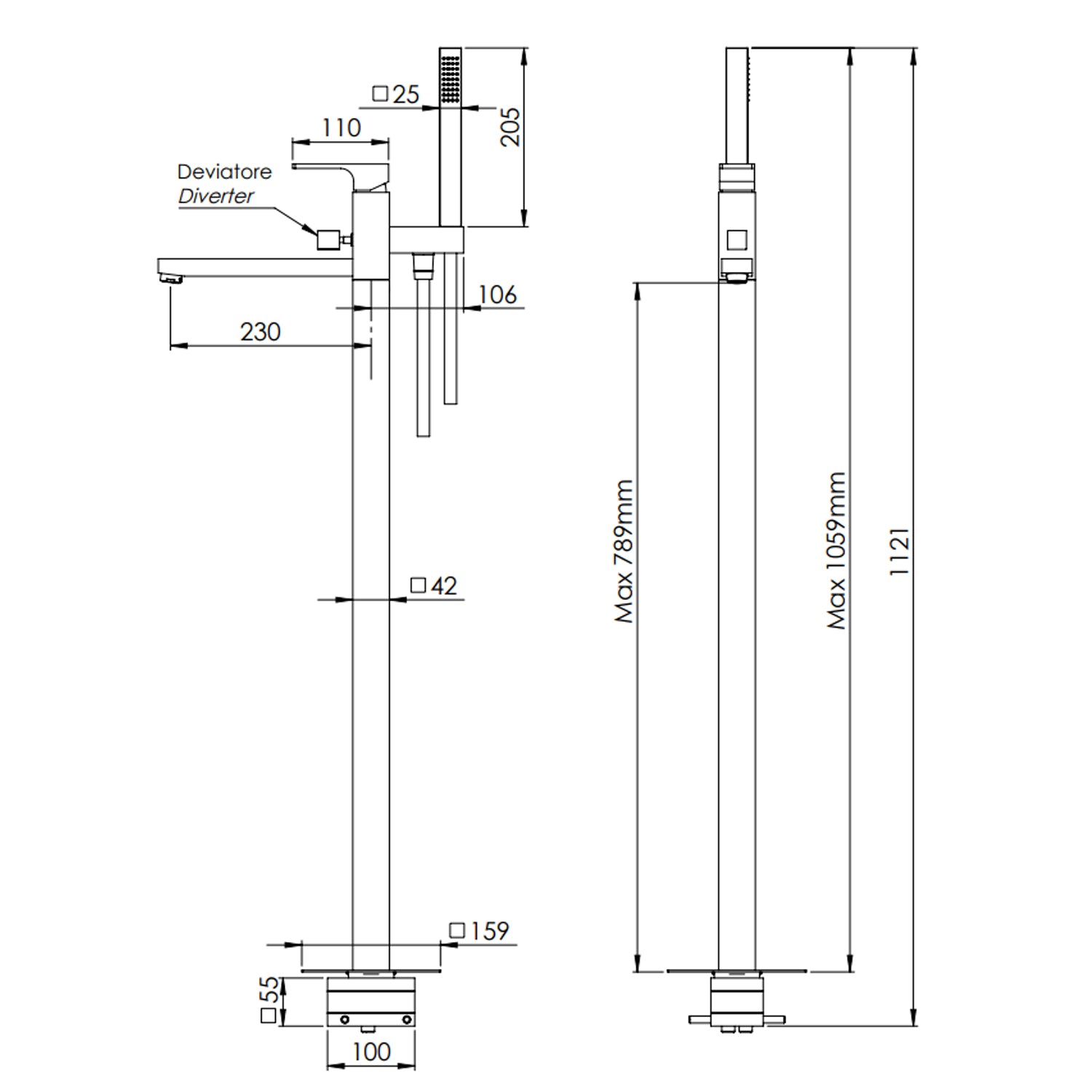 Miscelatore monocomando vasca da pavimento Mariani serie Rebel - Cromo 2