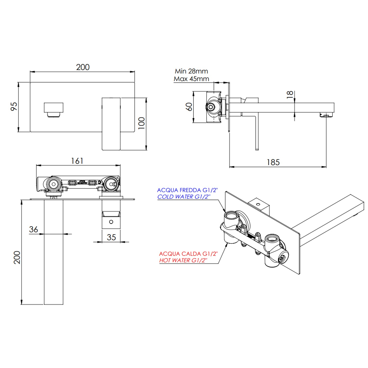 Miscelatore monocomando lavabo a incasso Mariani serie Rebel - Cromo 2