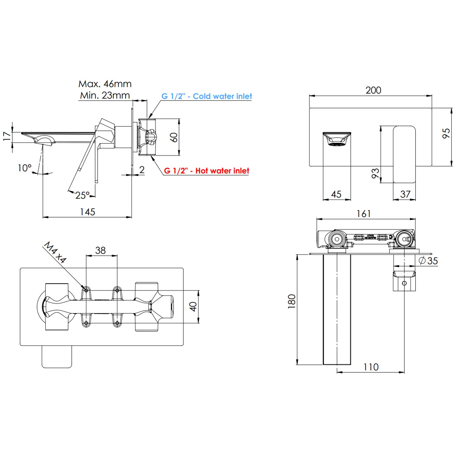 Miscelatore monocomando lavabo da incasso Mariani serie Icon - Cromo 2