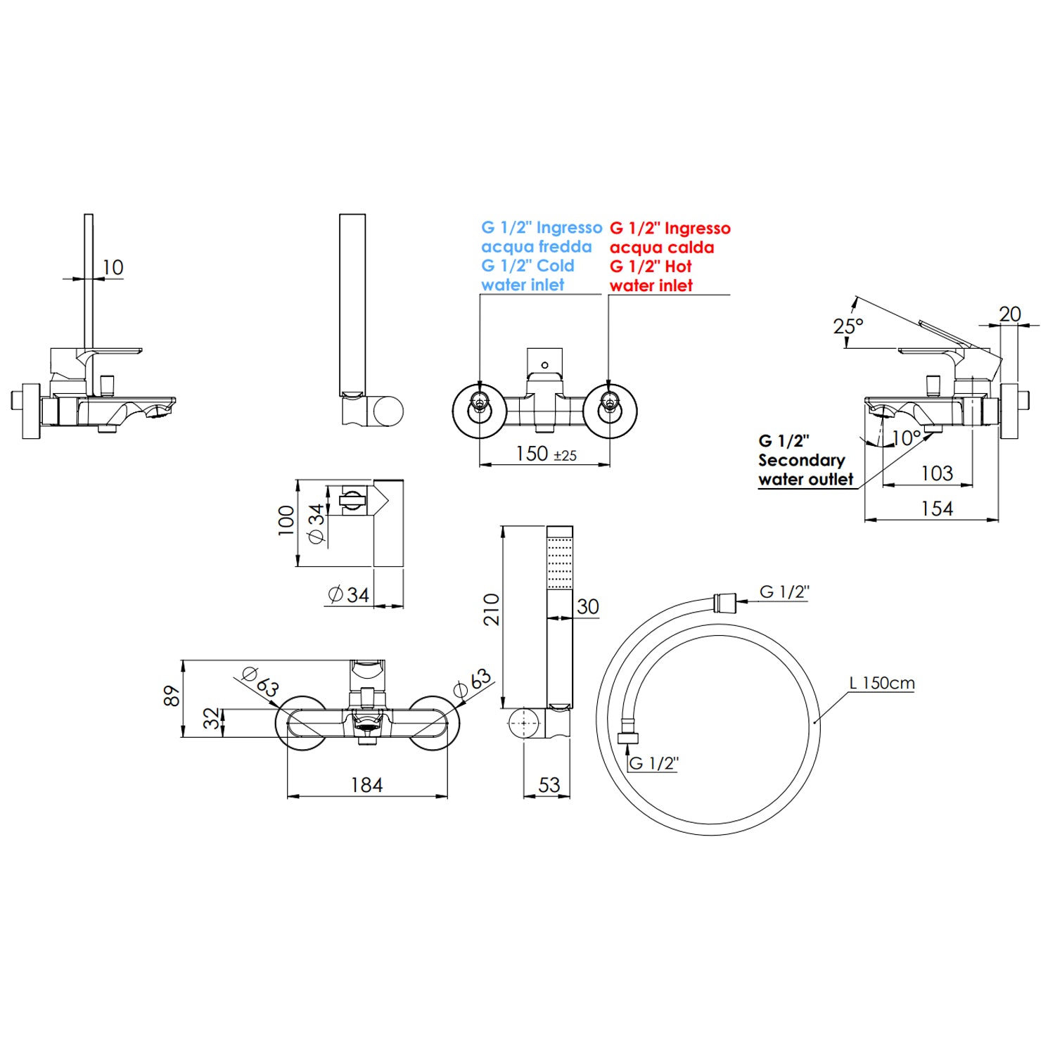 Miscelatore monocomando vasca esterna con accessori Mariani serie Icon - Cromo 2