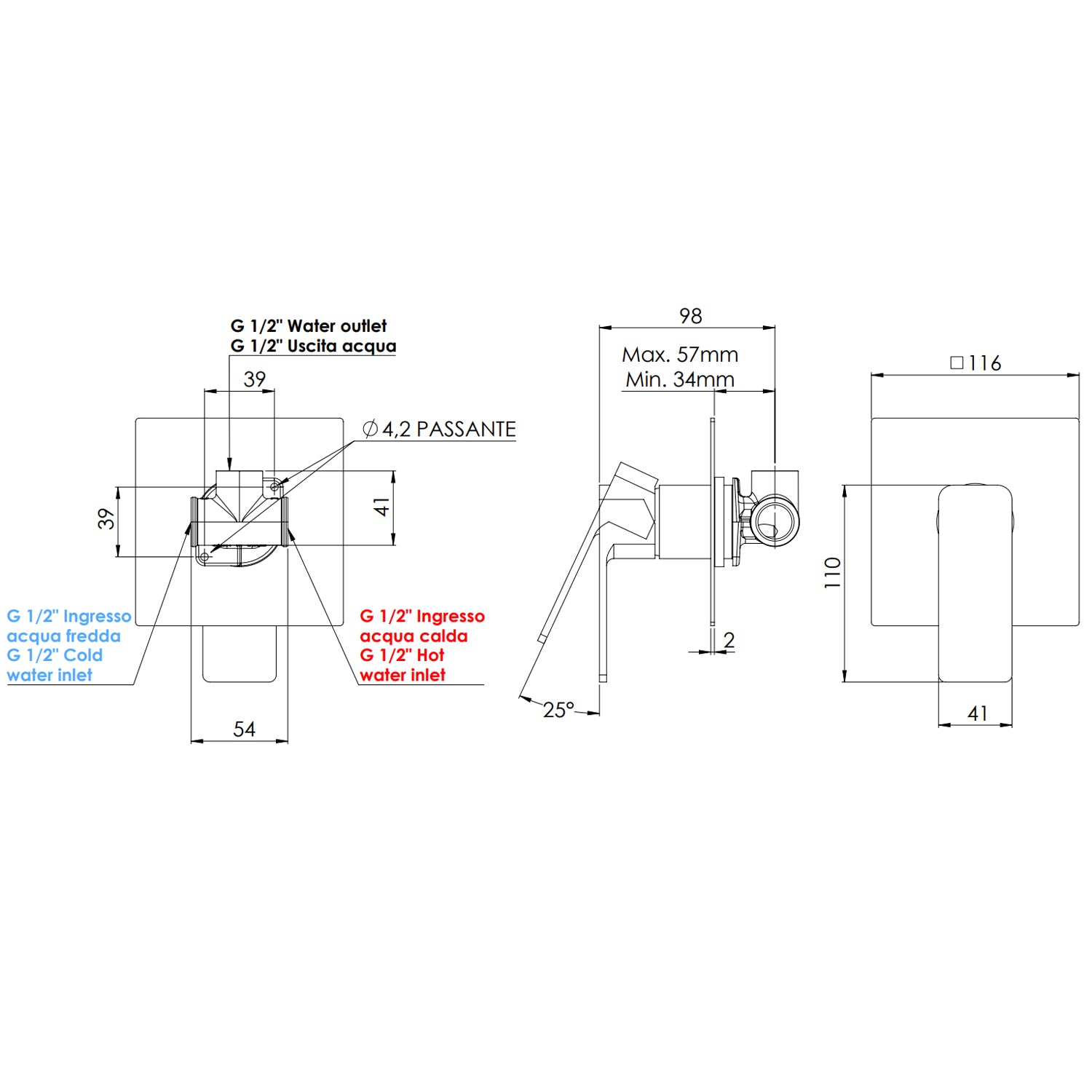Miscelatore monocomando a incasso Mariani serie Icon - Cromo 2
