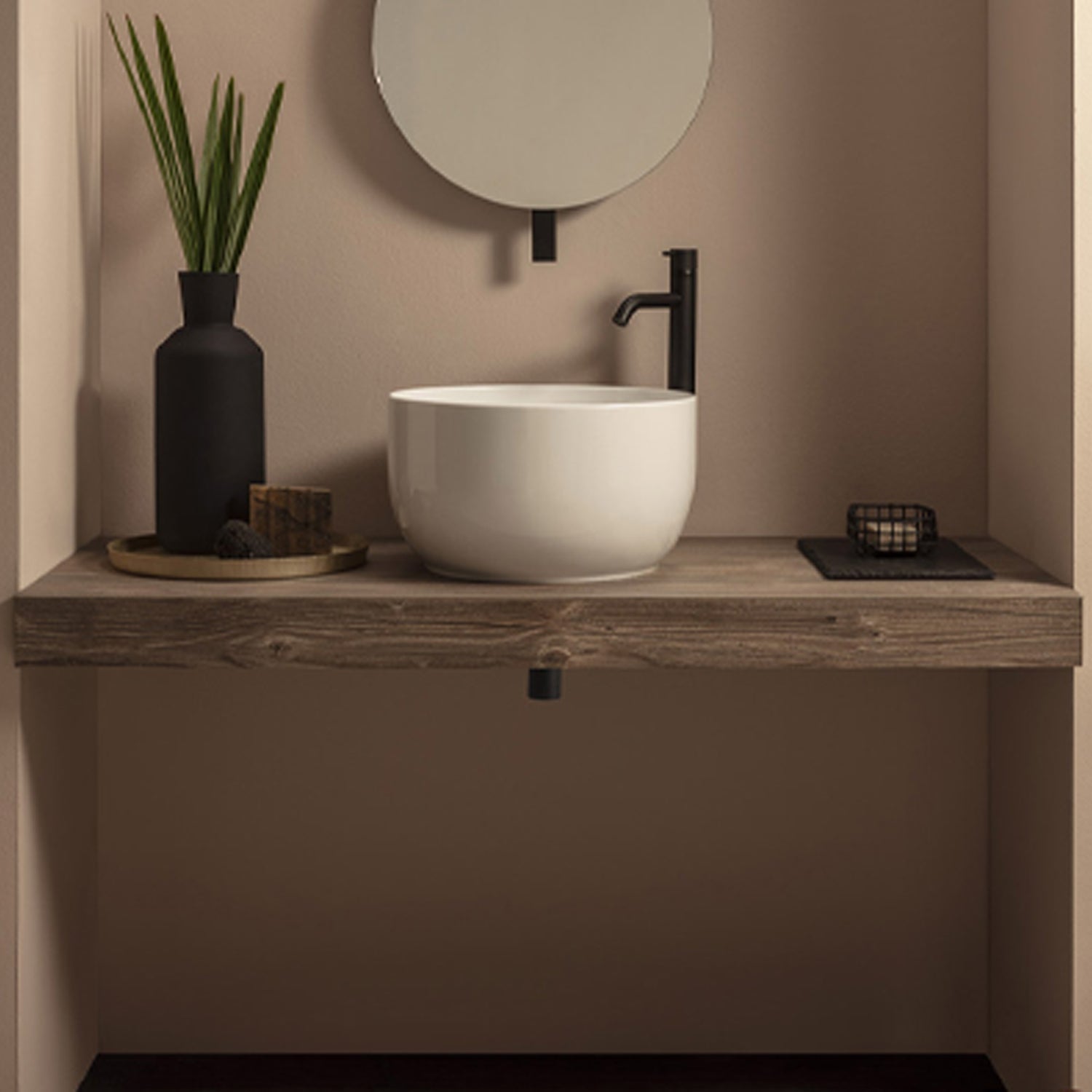  Lavabo per installazione da appoggio ceramica bianca Globo T-Edge diam. 38 cm